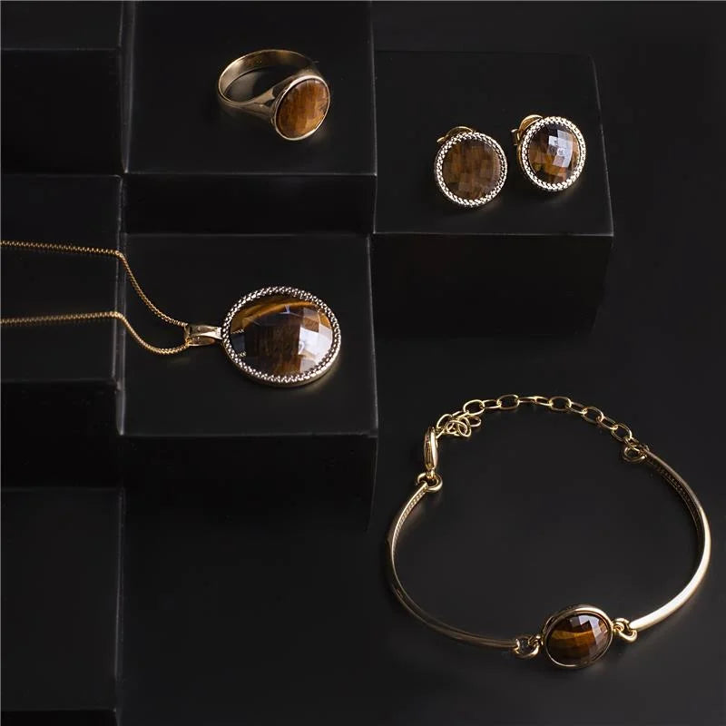 Gold and White Rhodium-Plated Earring and Necklace Set