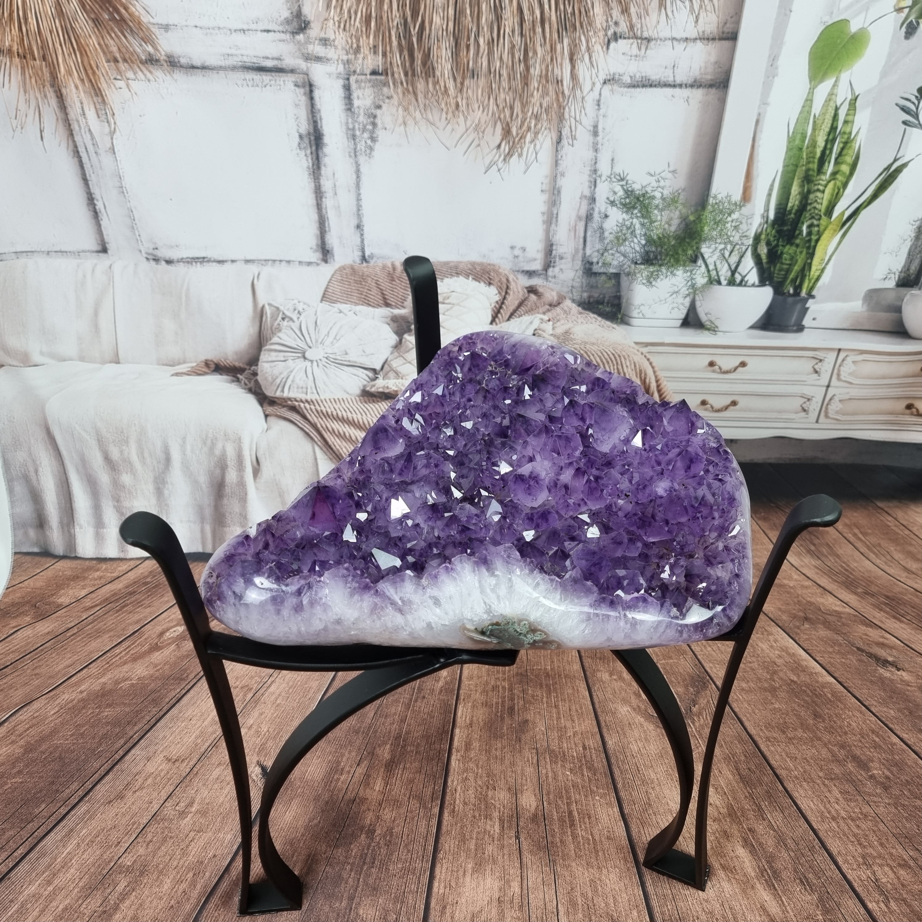 Rough Amethyst Druze Table - Amethyst Coffee Table with Iron Base | 45 cm Height | Excellent Quality with Refinement