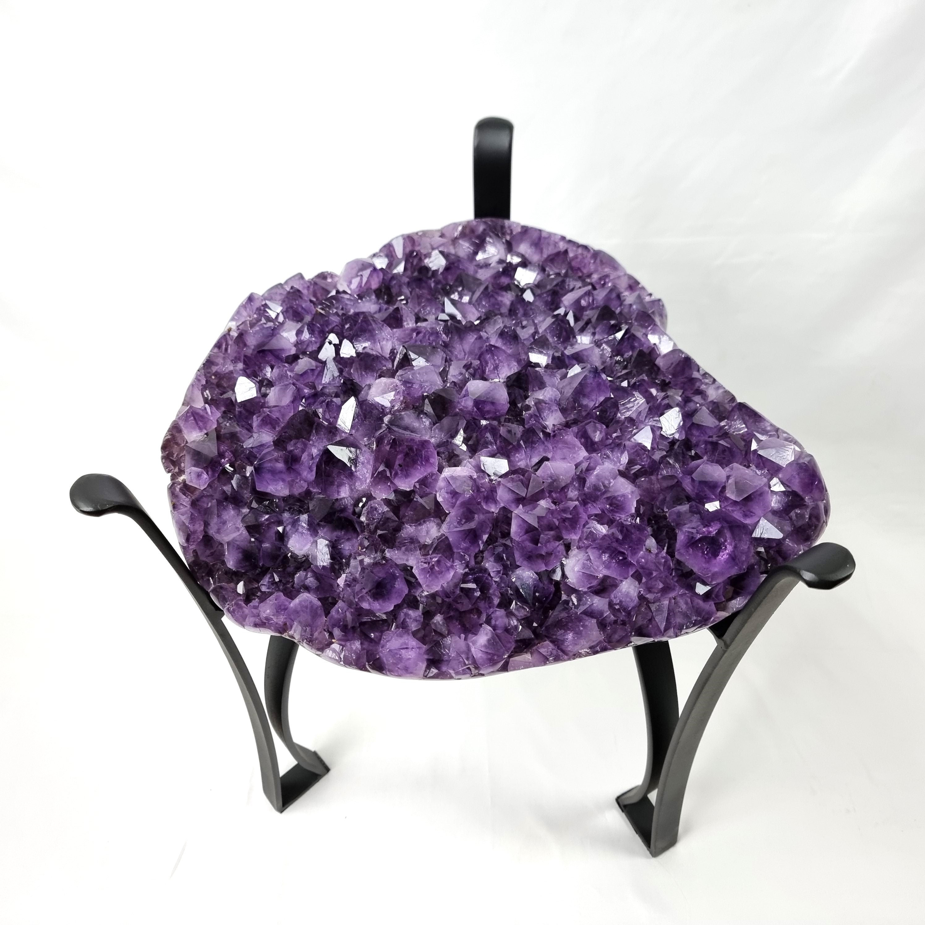 Amethyst Geode Side Table with Metal Legs - Purple Stone End Table - 17.70" and 28.00 lbs
