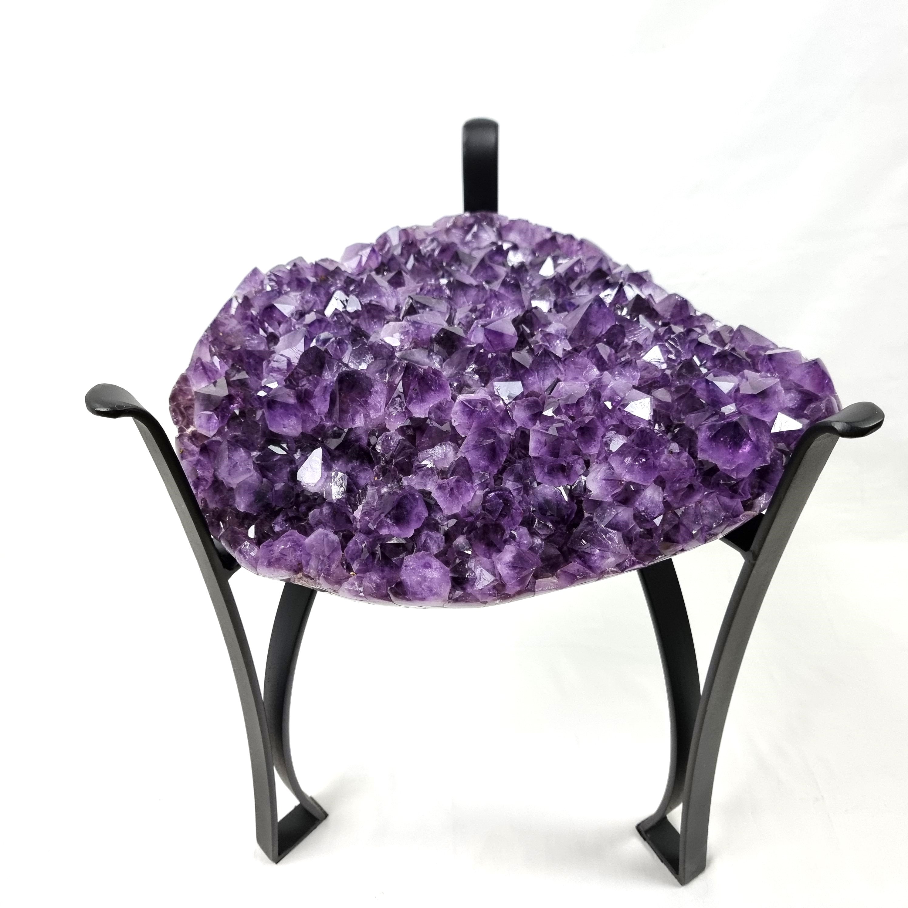 Amethyst Geode Side Table with Metal Legs - Purple Stone End Table - 17.70" and 28.00 lbs