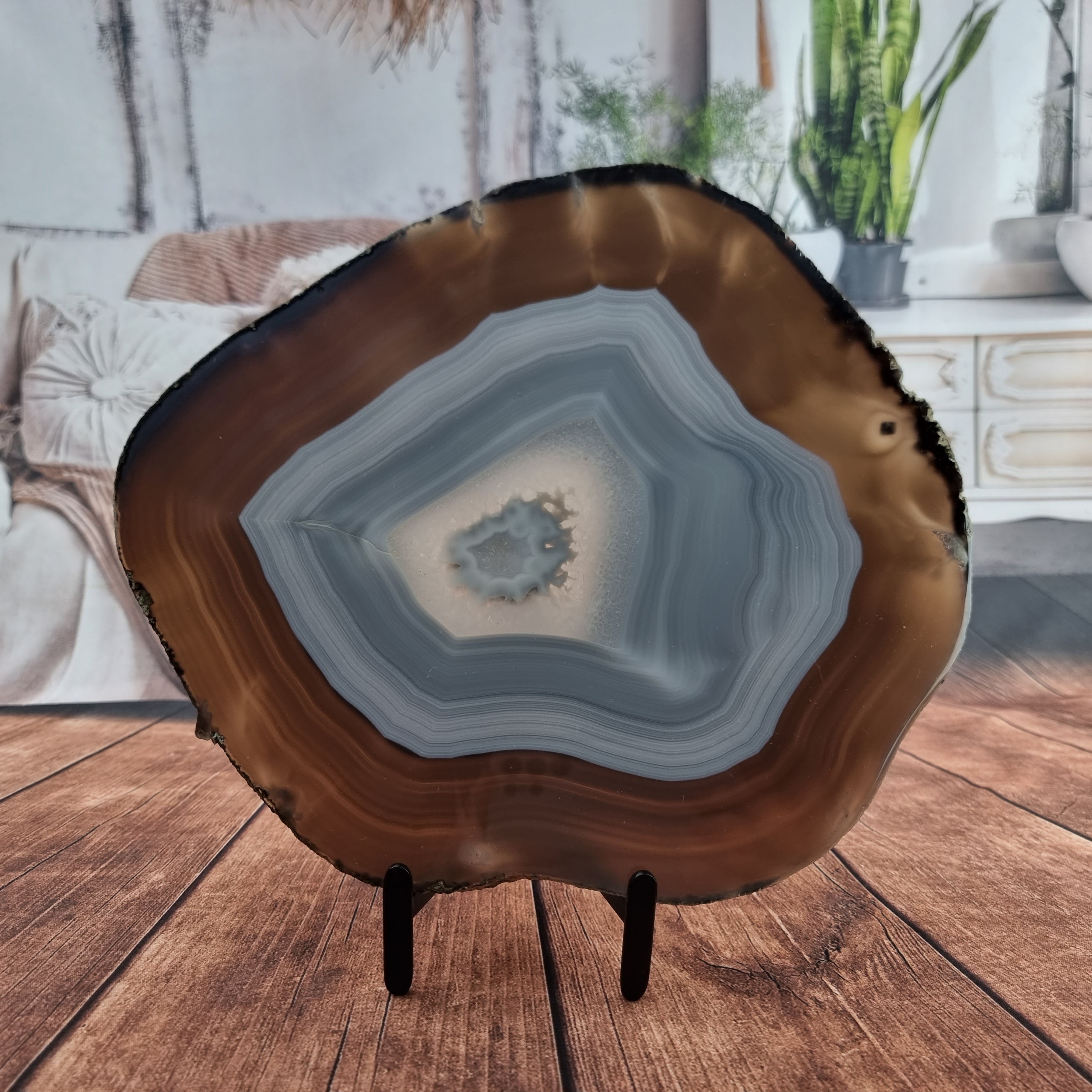 Placa de Ágata SÚPER ESPECIAL | Base de Hierro Negra | Altura 28 cm, 1 Unidad | Pieza Artesanal BR Crystals
