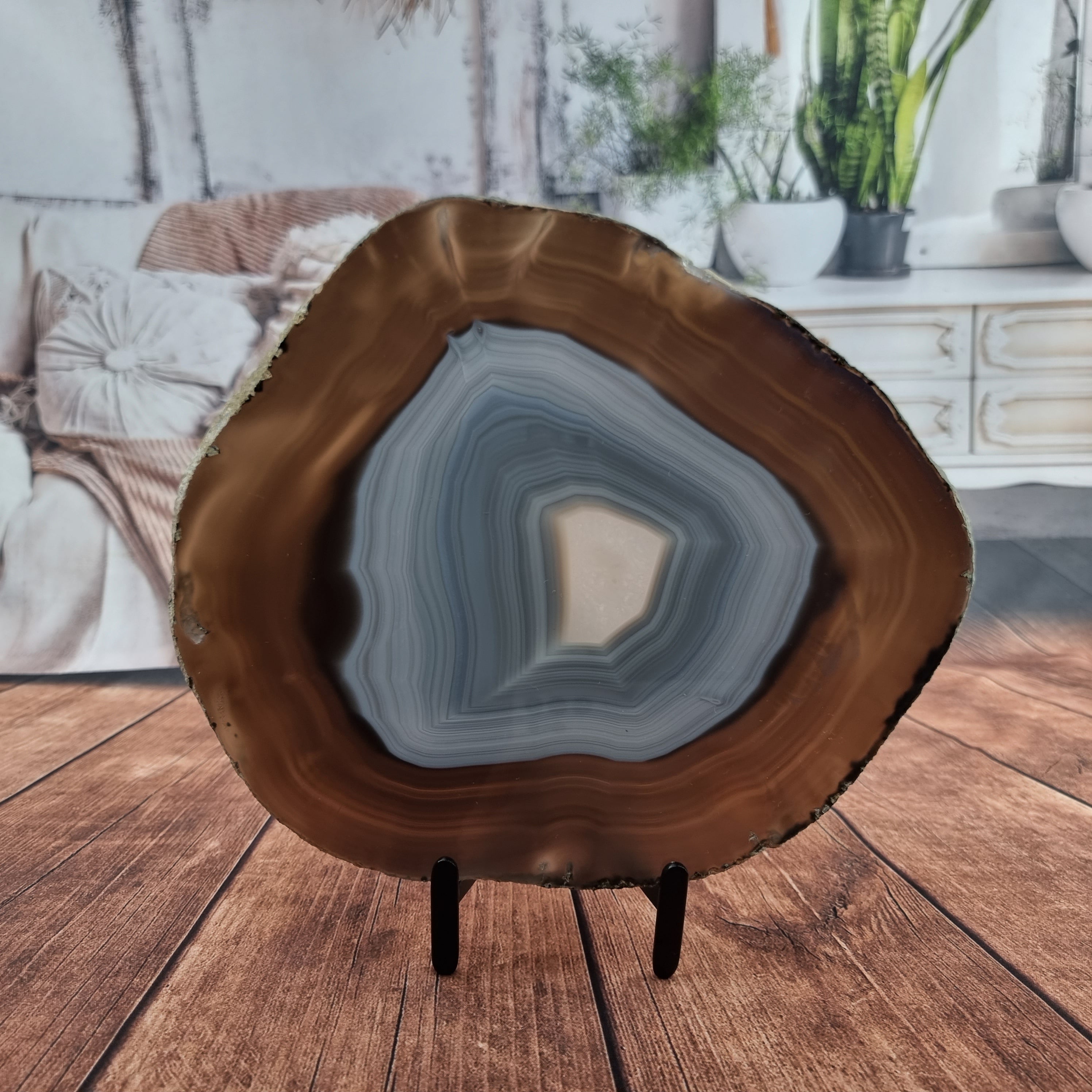 Placa de Ágata SÚPER ESPECIAL | Base de Hierro Negra | Altura 28 cm, 1 Unidad | Pieza Artesanal BR Crystals