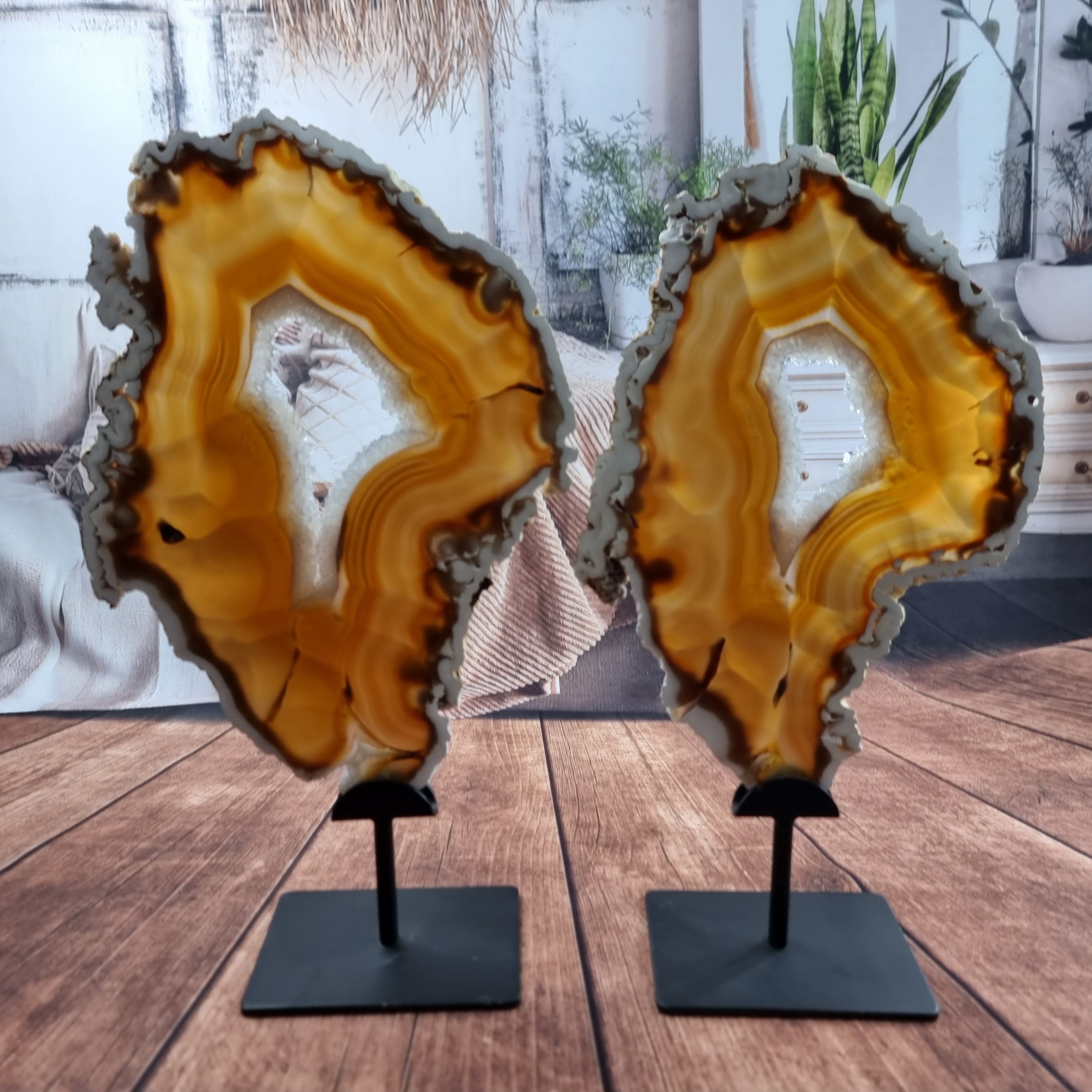SUPER SPECIAL Agate Slabs | Black Iron Base | 2 Units | BR Crystals Handmade Piece