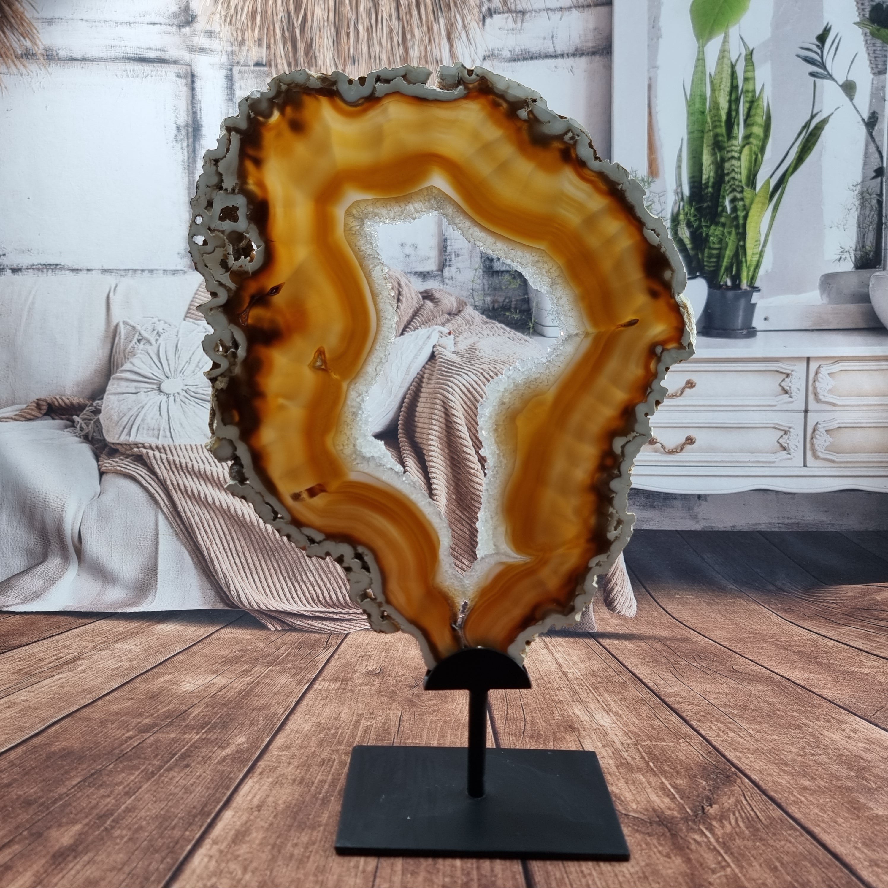 Placa de Agata SUPER ESPECIAL | Base de Hierro Negro | Altura 36,5 cm, 1 Unidad | Pieza Artesanal BR Crystals