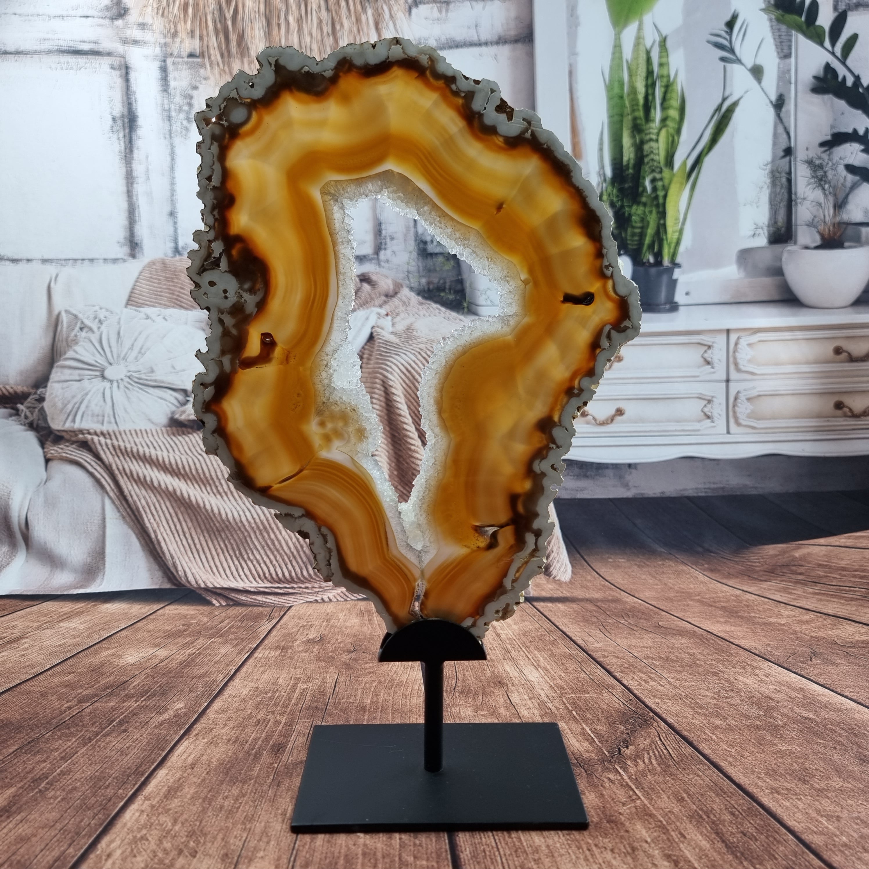 Placa de Agata SUPER ESPECIAL | Base de Hierro Negro | Altura 36,5 cm, 1 Unidad | Pieza Artesanal BR Crystals