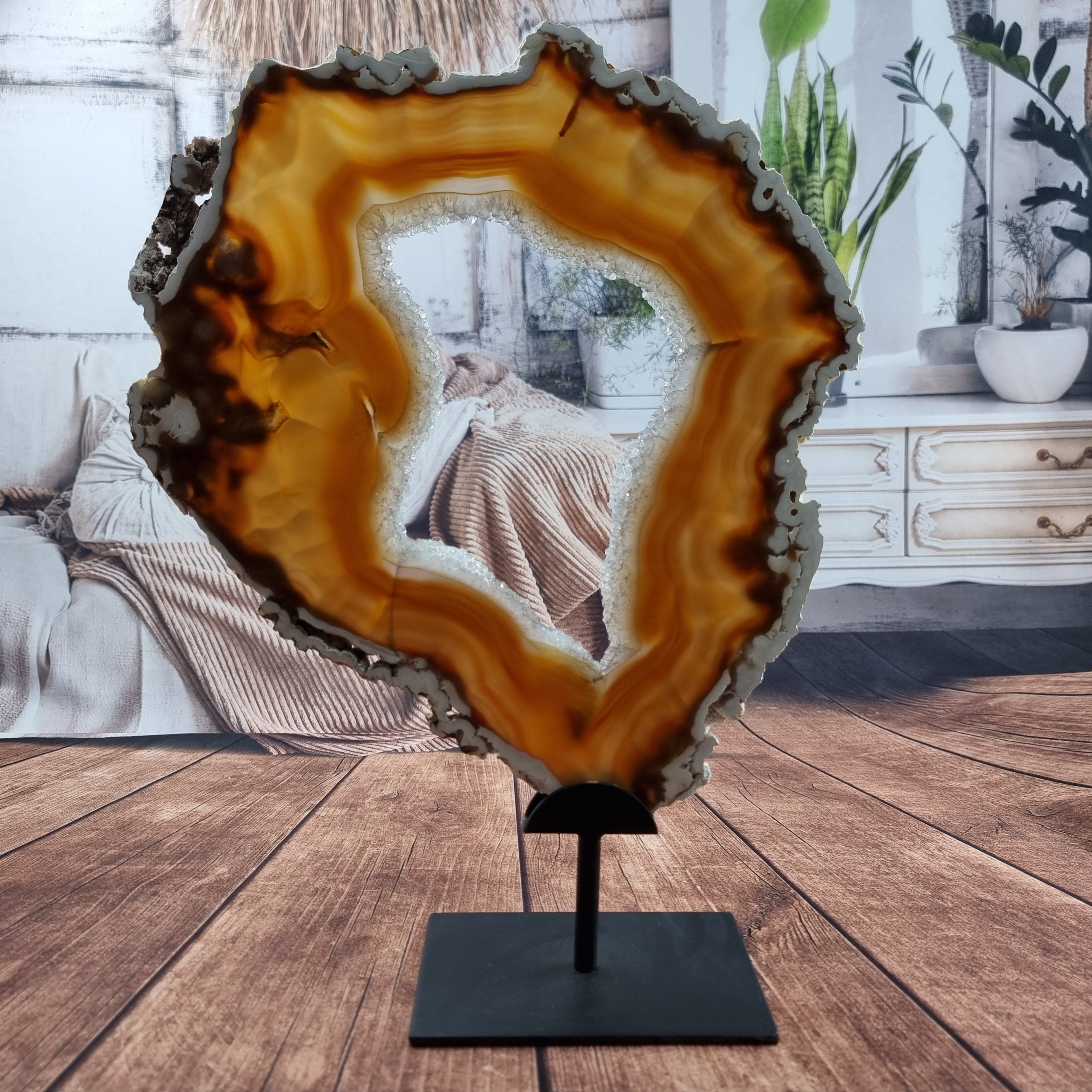 Placa de Agata SUPER ESPECIAL | Base de Hierro Negro | Altura 36,5 cm, 1 Unidad | Pieza Artesanal BR Crystals