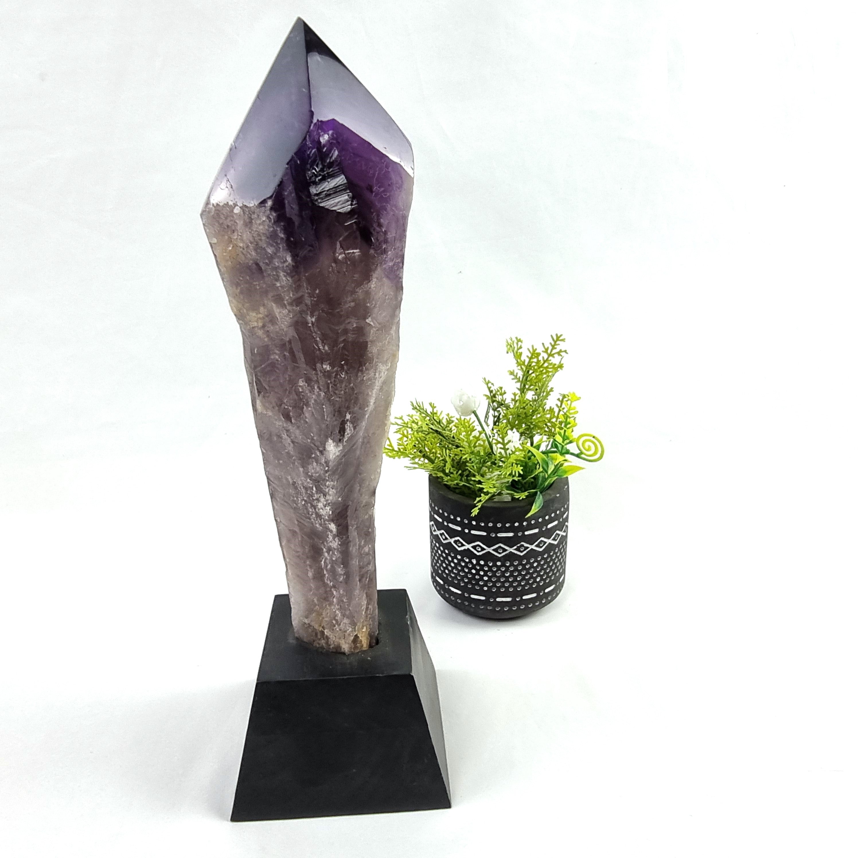 Amethyst Point Wood Base - Crystal Point, Purple Amethyst Stone, 2.65 lbs
