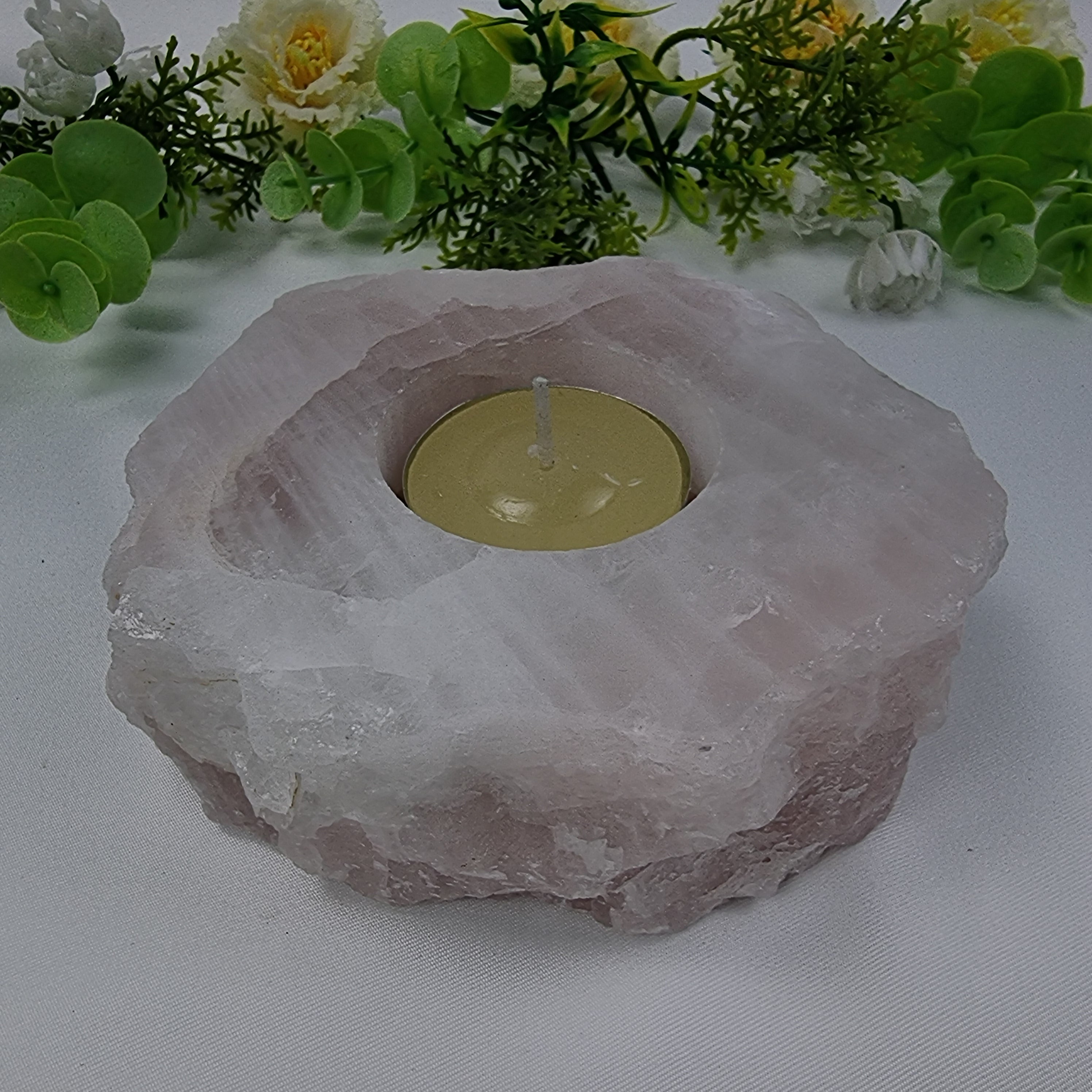 Quartz Tealight Holder with Special Stones | Energy, Beauty, and Sophistication | BR Crystal Handmade Piece