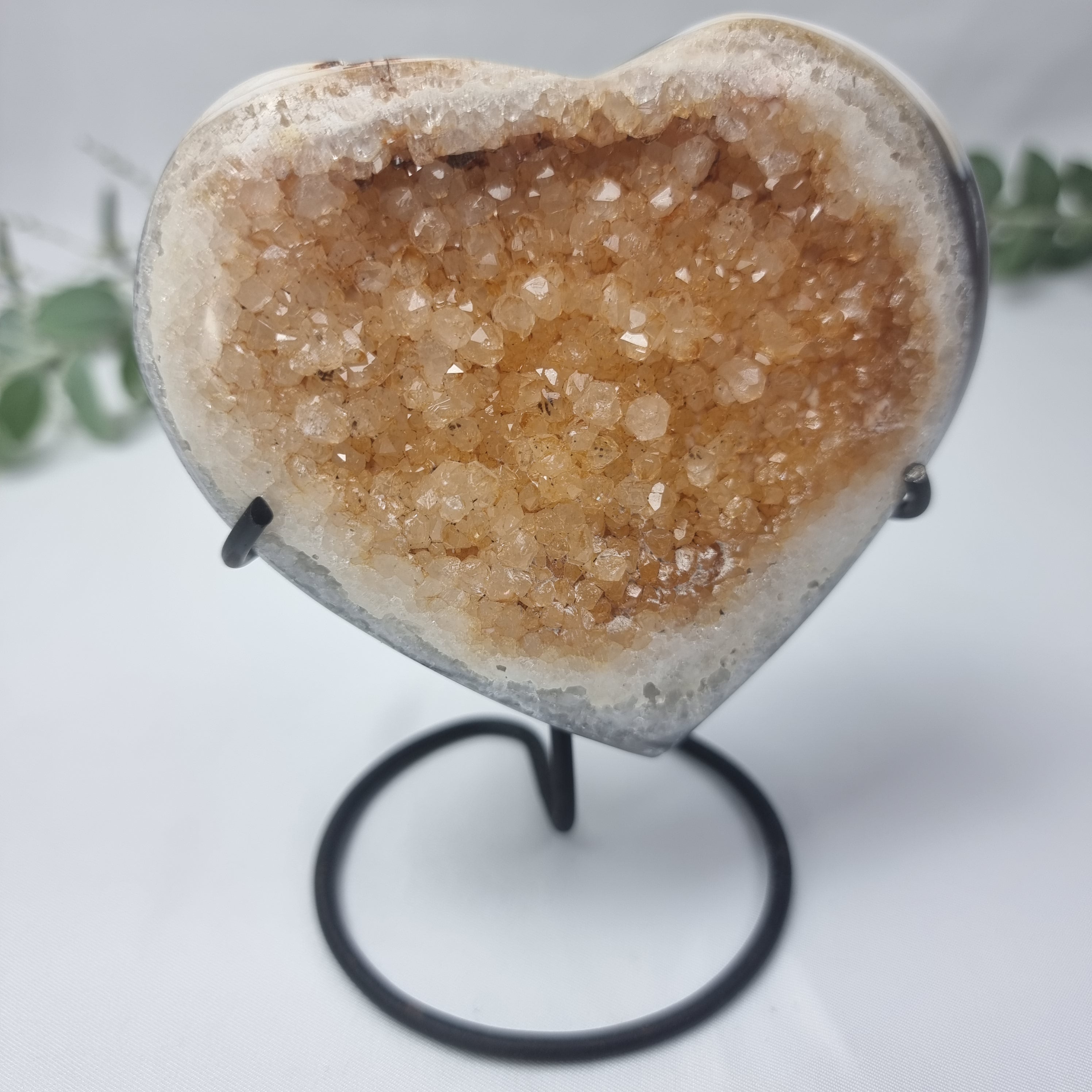 Citrine Heart Geode, Extra Quality, metal stand, 1.00 lbs & 4.33" Tall #by Brcrystals
