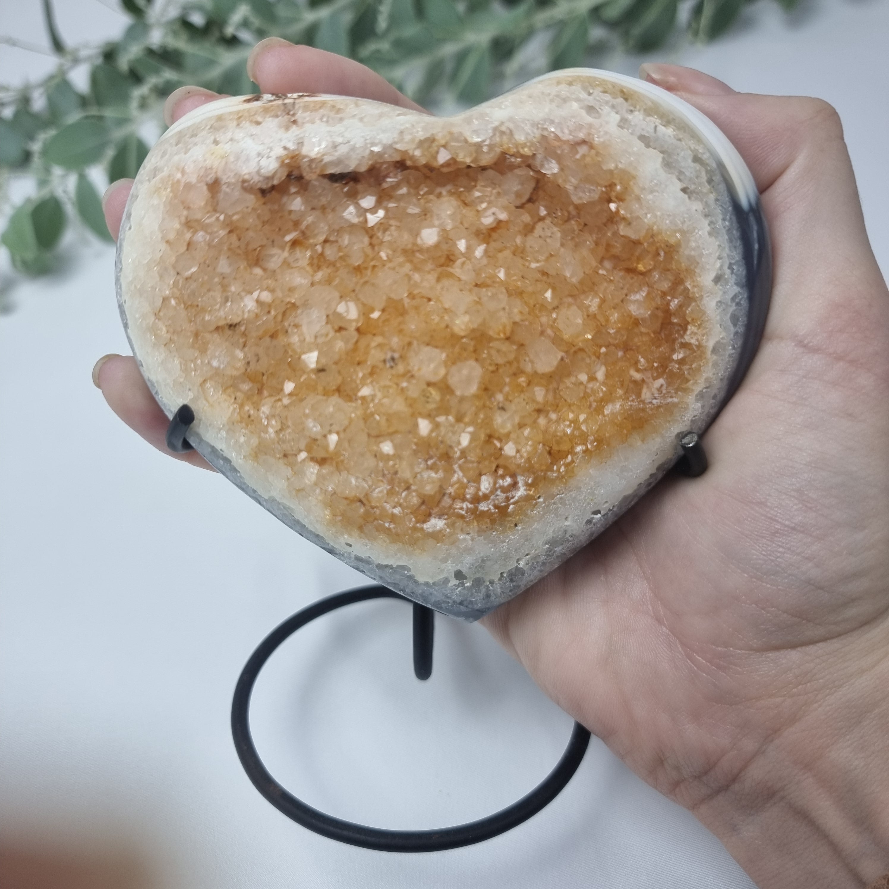 Citrine Heart Geode, Extra Quality, metal stand, 1.00 lbs & 4.33" Tall #by Brcrystals