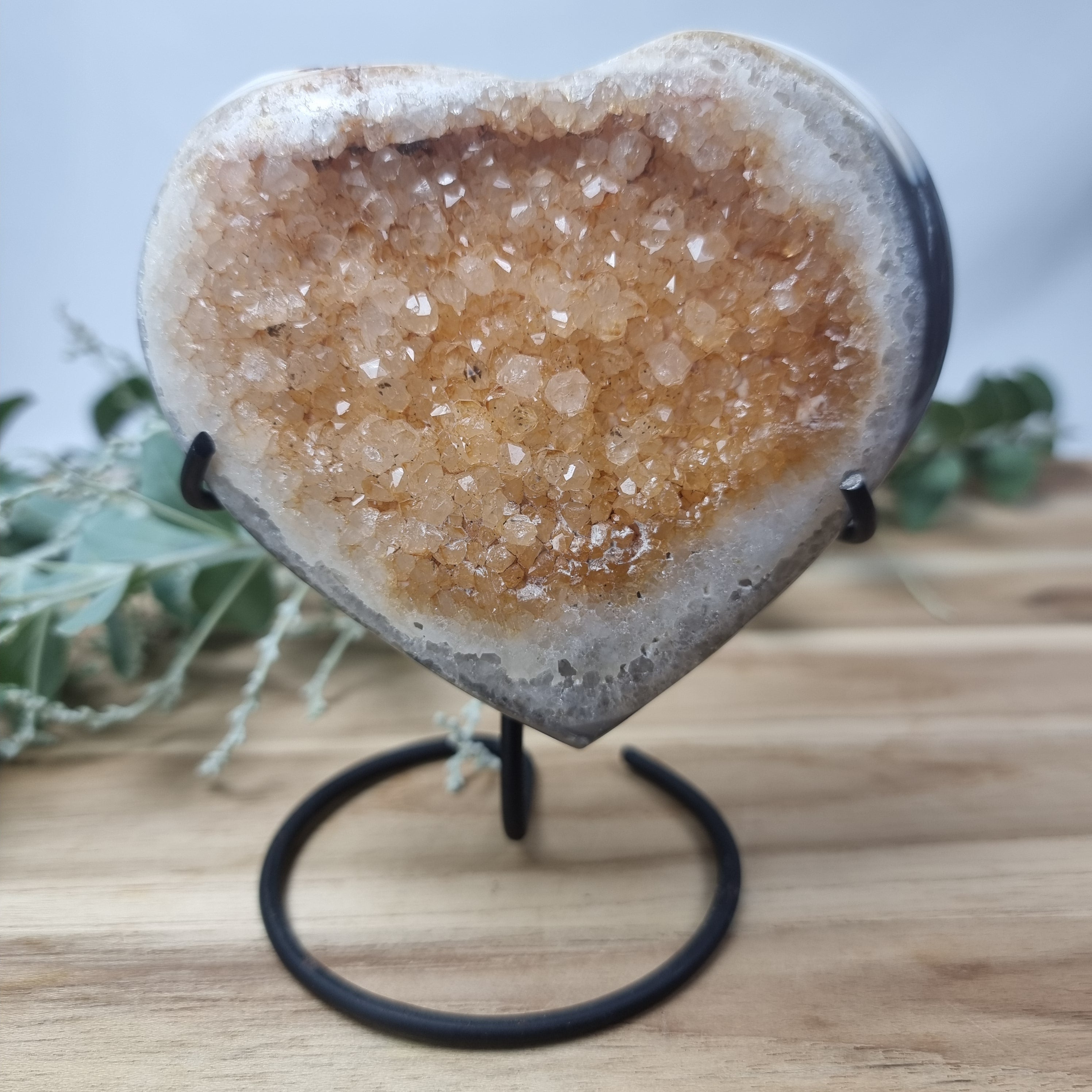 Citrine Heart Geode, Extra Quality, metal stand, 1.00 lbs & 4.33" Tall #by Brcrystals