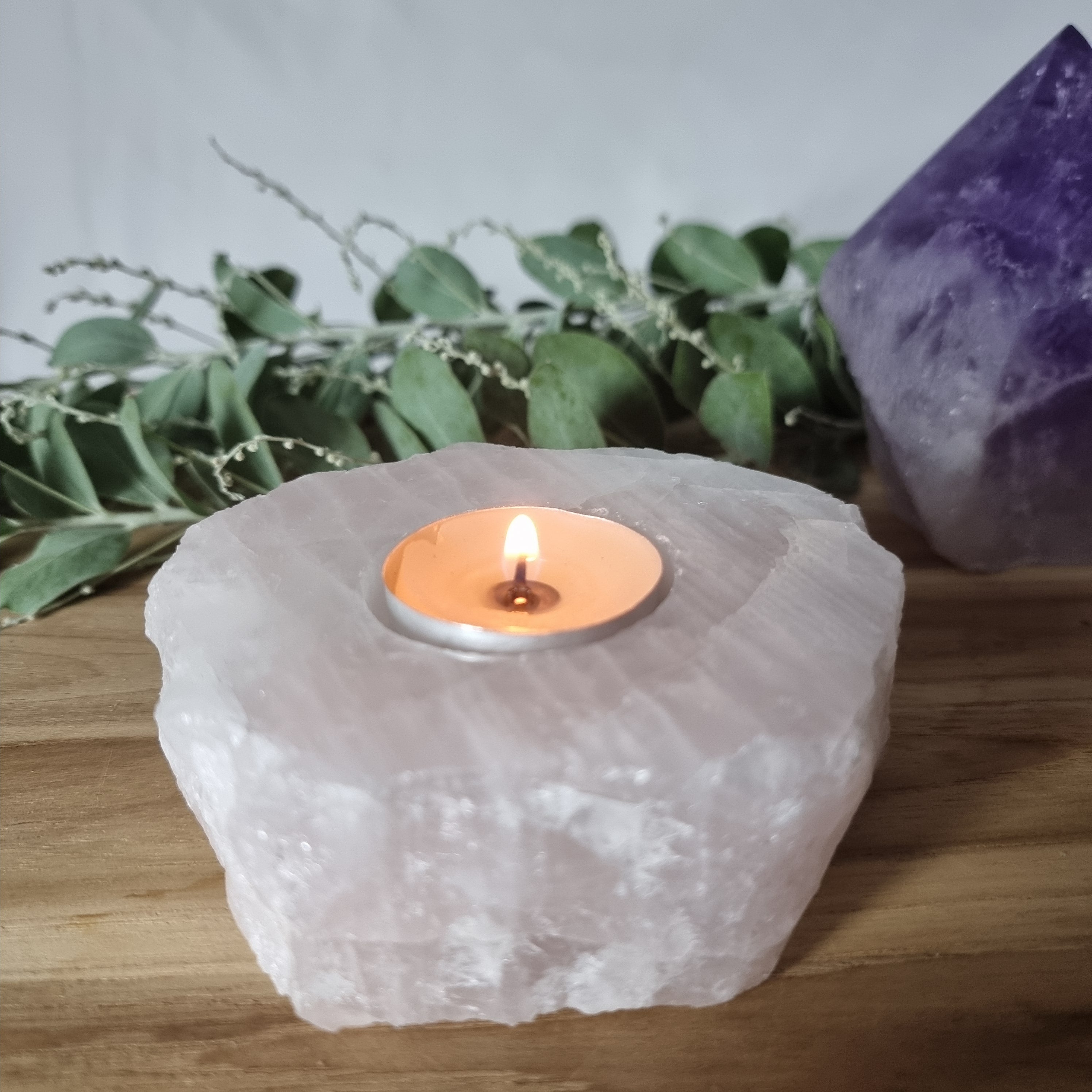 Quartz Tealight Holder with Special Stones | Energy, Beauty, and Sophistication | BR Crystal Handmade Piece