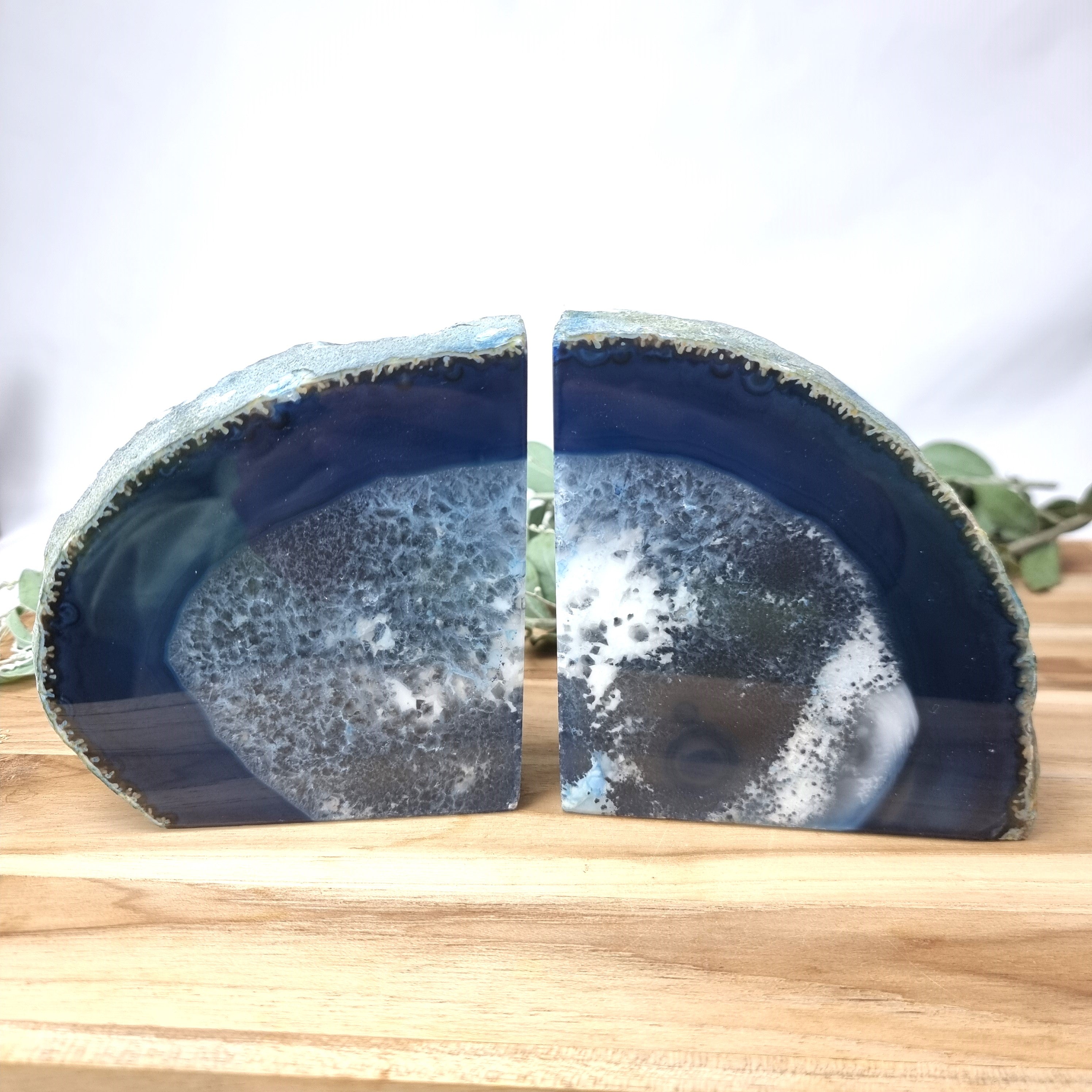 Agate Bookends Special - Blue Dyed Half Geode Druzy - Stone Bookends set of 2