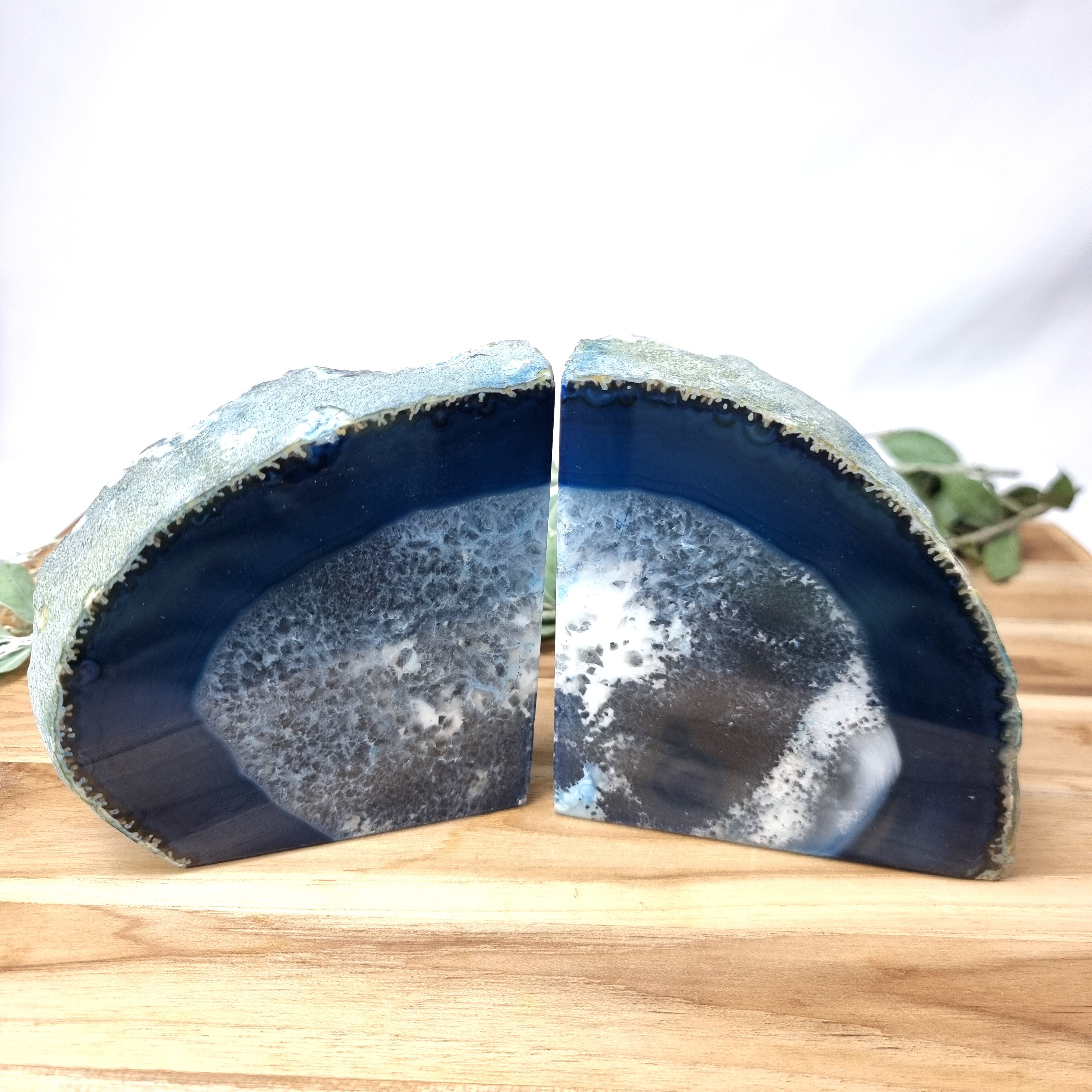 Agate Bookends Special - Blue Dyed Half Geode Druzy - Stone Bookends set of 2