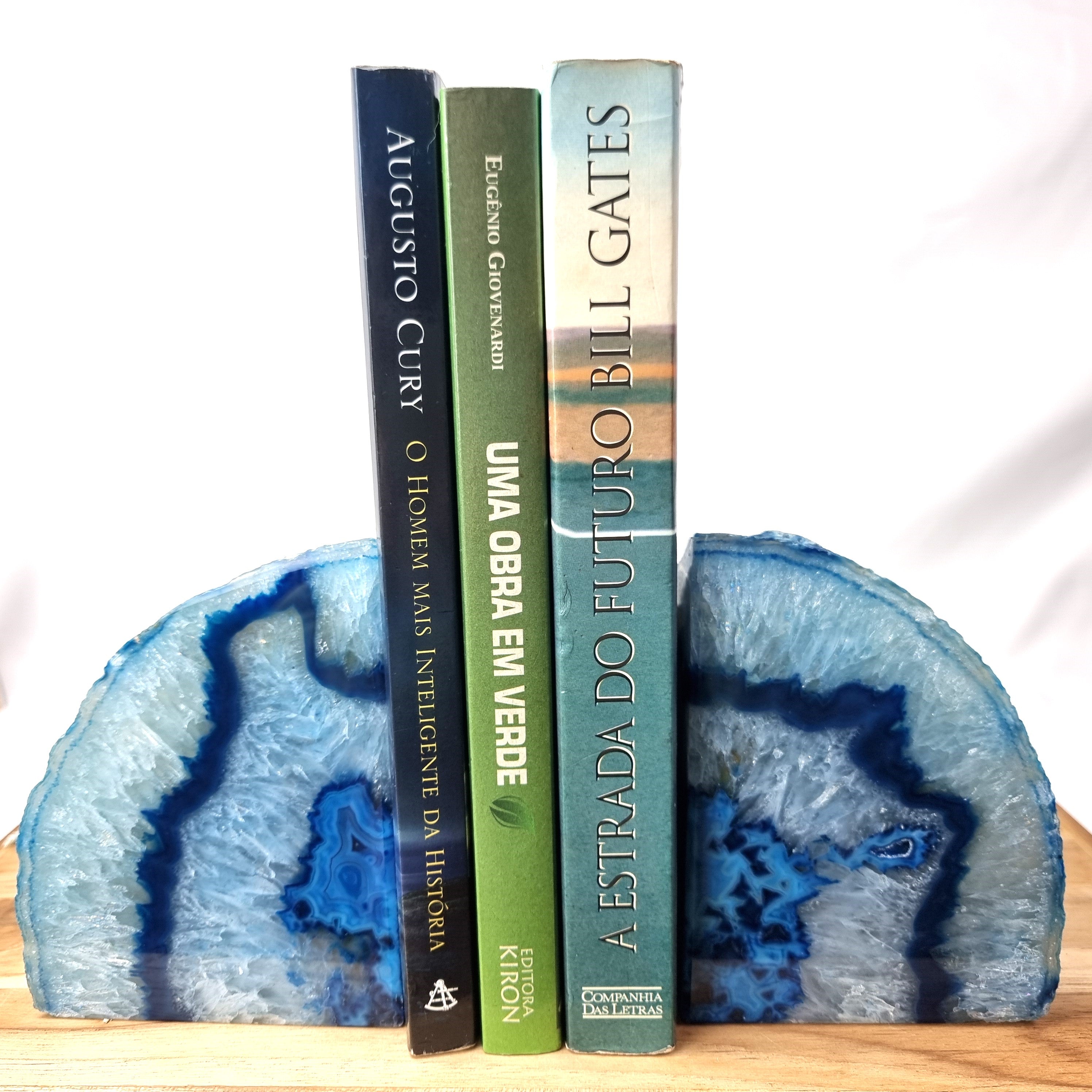 Agate Bookends - Blue Dyed Half Geode Druzy - Stone Bookends set of 2