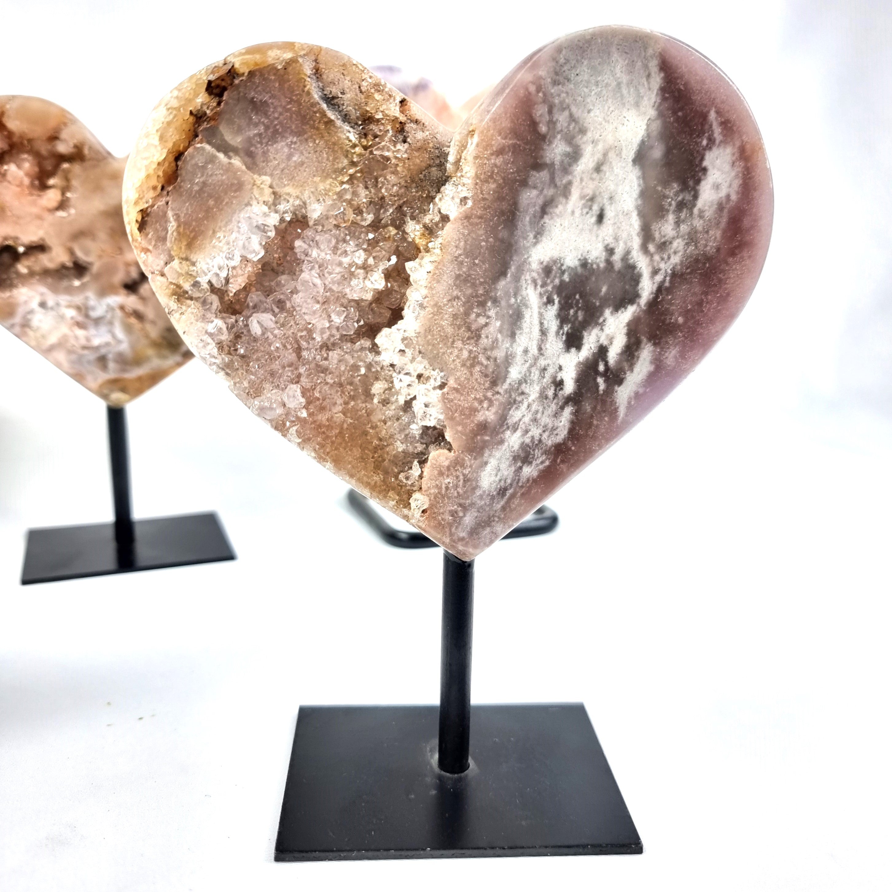 Pink Amethyst Heart Geode, Extra Quality, metal stand, 1.33 lbs & 6.70" Tall #by Brcrystals