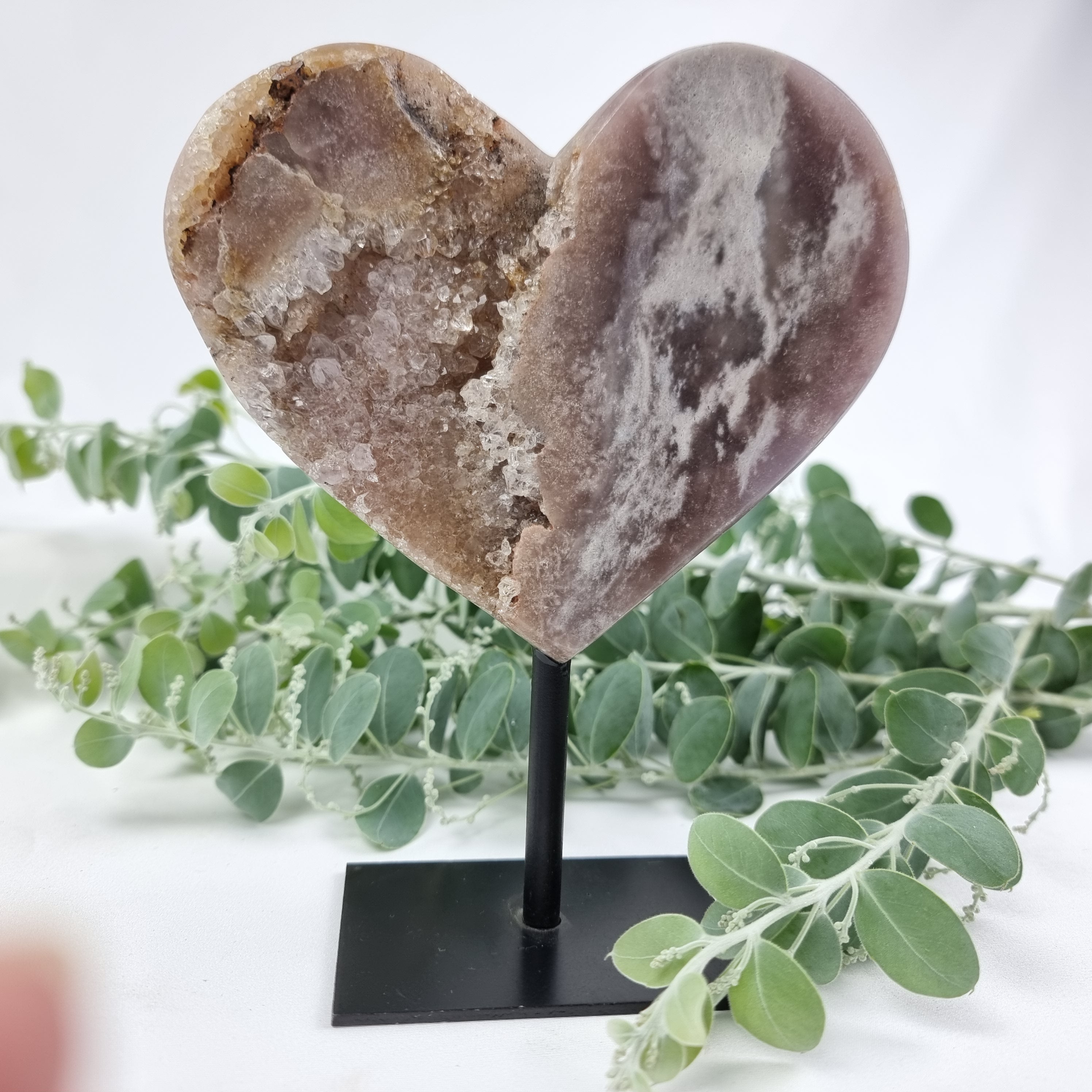 Pink Amethyst Heart Geode, Extra Quality, metal stand, 1.33 lbs & 6.70" Tall #by Brcrystals