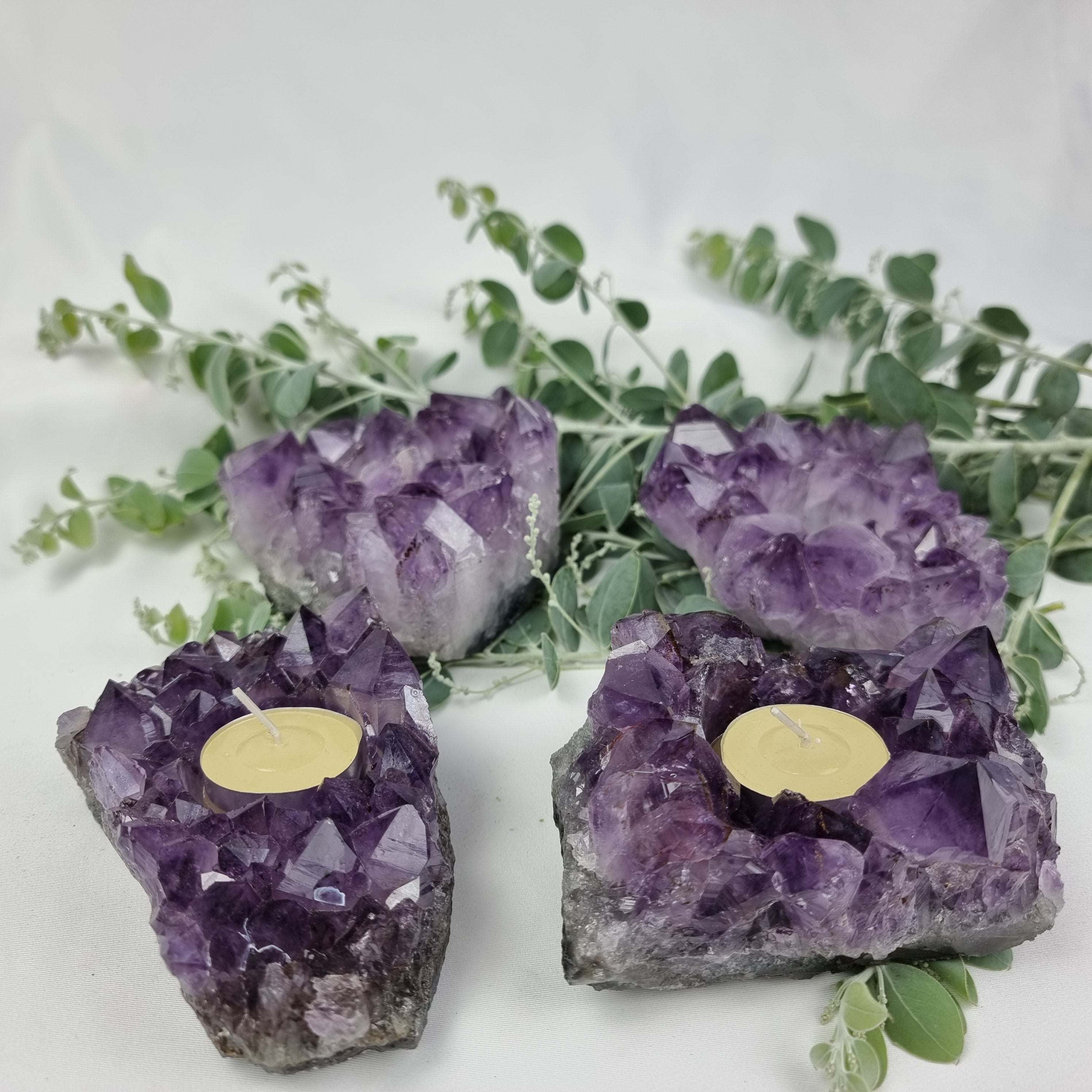 Portavelas de Amatista Drusa con Cristales Especiales | Energía, Belleza y Sofisticación | Pieza Artesanal BR Crystals