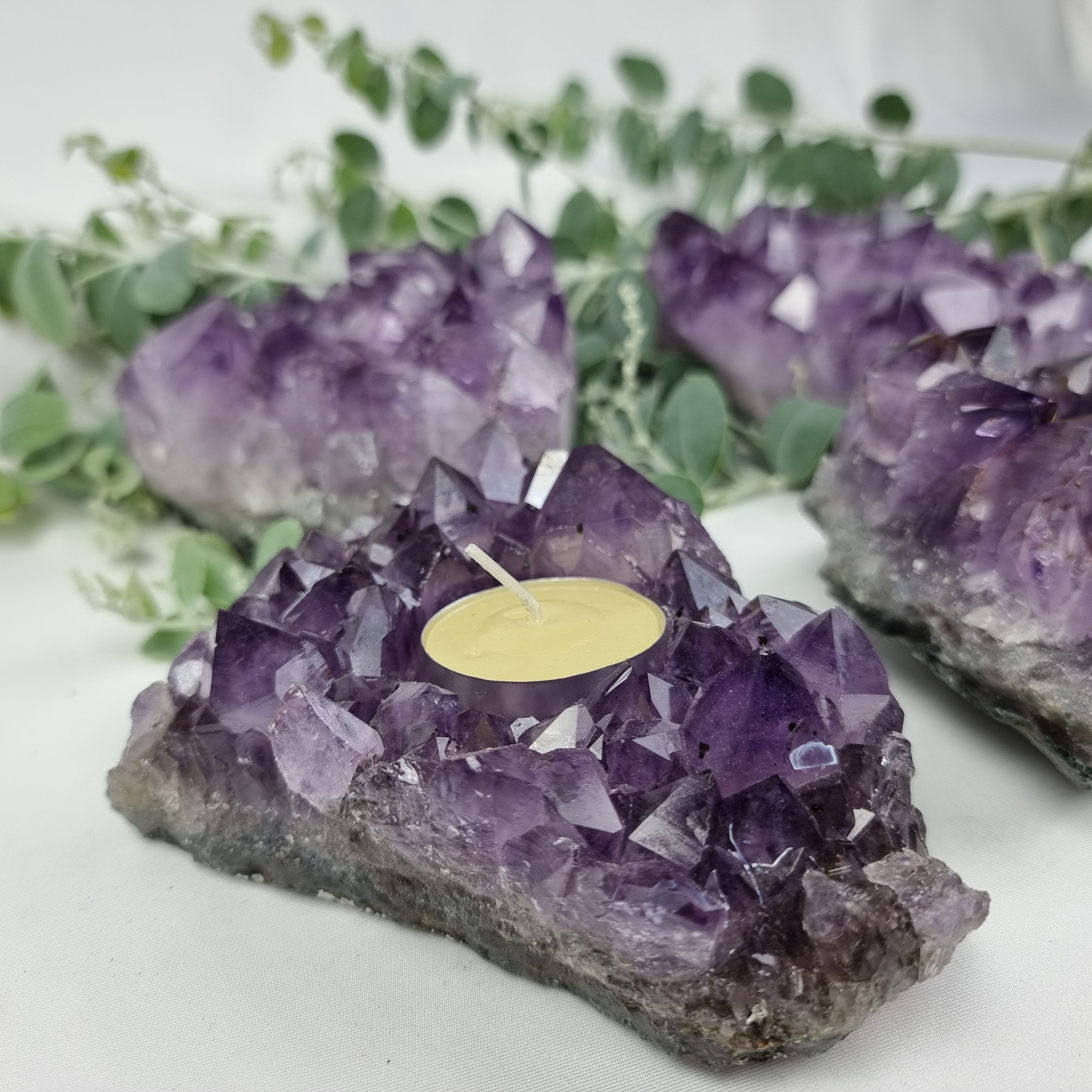 Portavelas de Amatista Drusa con Cristales Especiales | Energía, Belleza y Sofisticación | Pieza Artesanal BR Crystals
