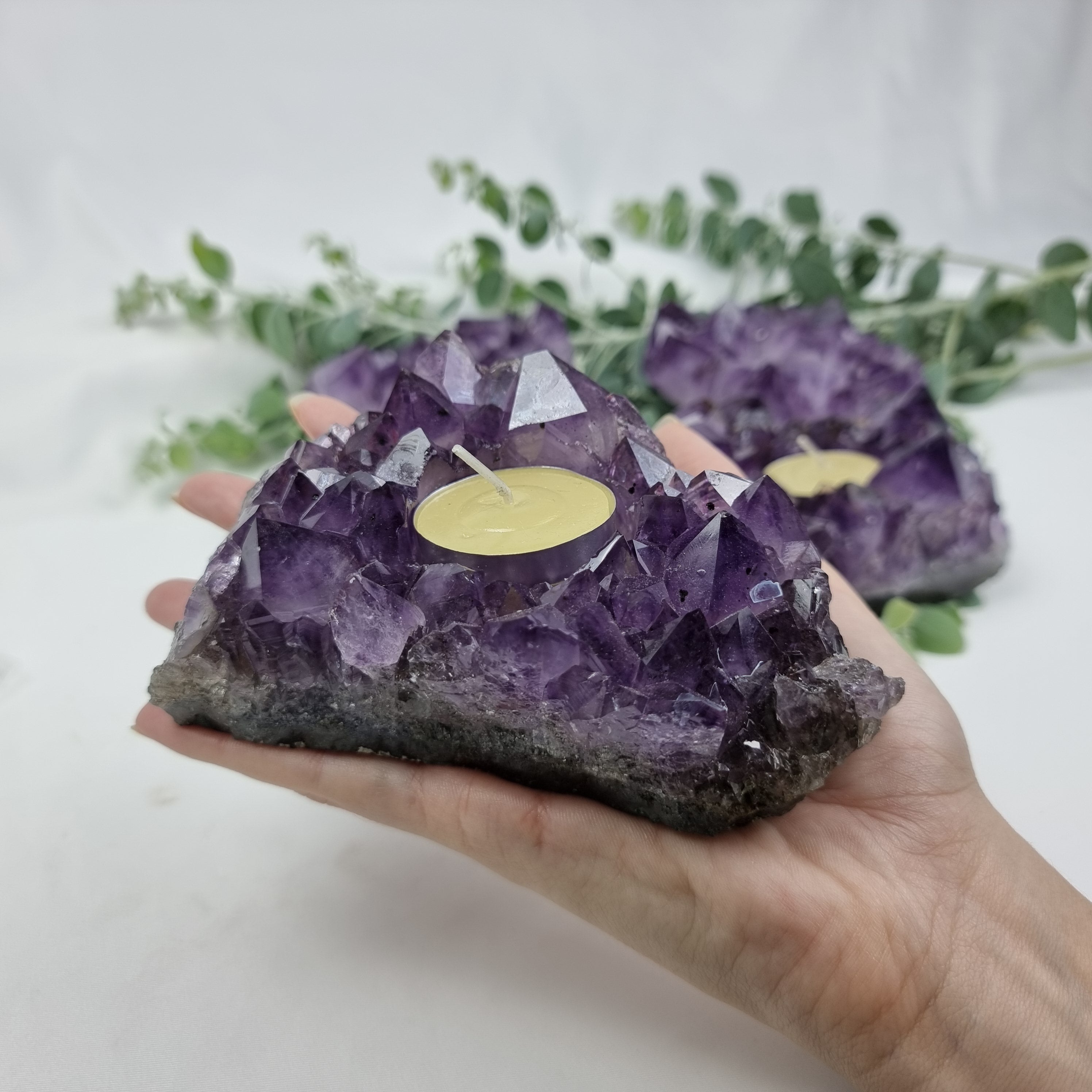 Portavelas de Amatista Drusa con Cristales Especiales | Energía, Belleza y Sofisticación | Pieza Artesanal BR Crystals