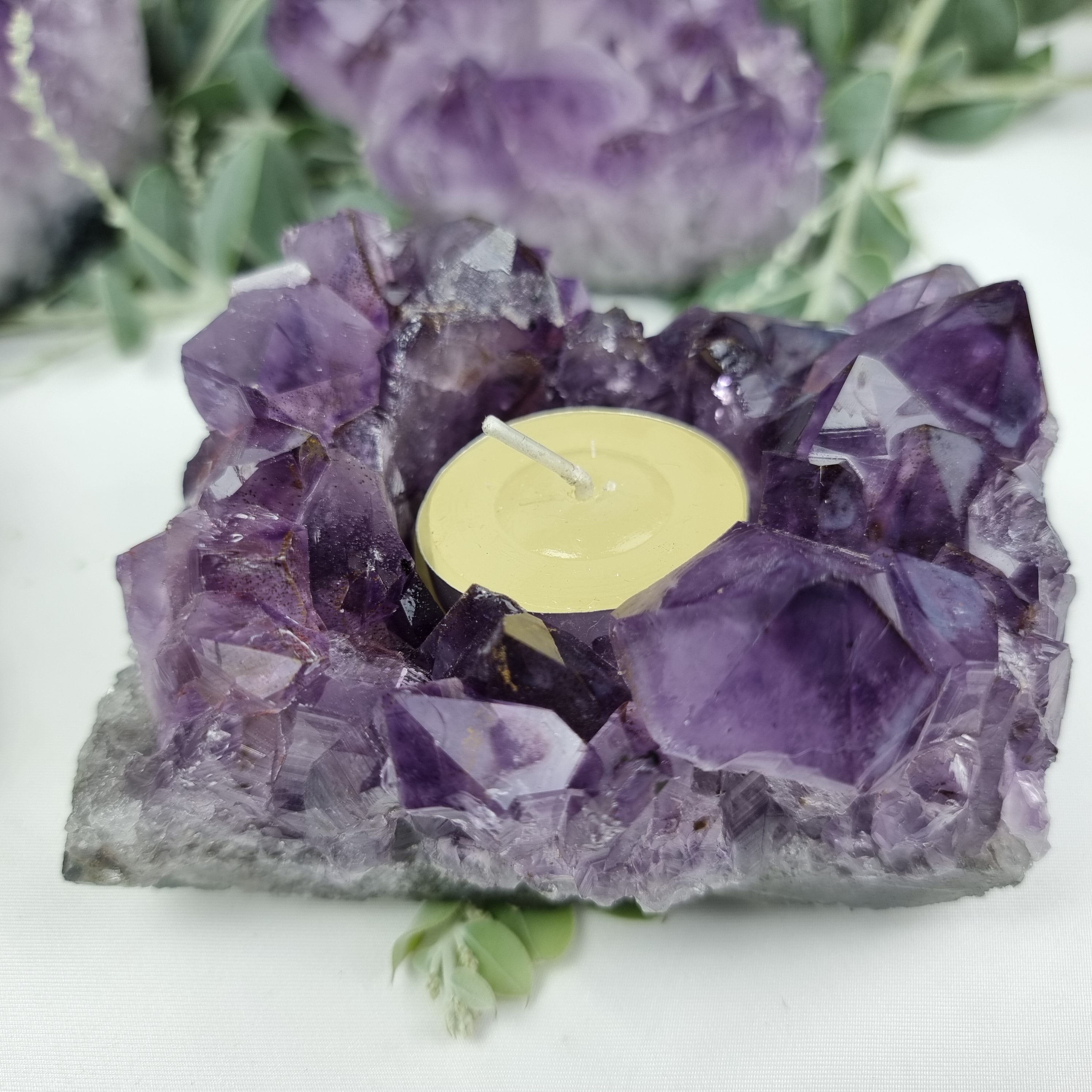 Portavelas de Amatista Drusa con Cristales Especiales | Energía, Belleza y Sofisticación | Pieza Artesanal BR Crystals