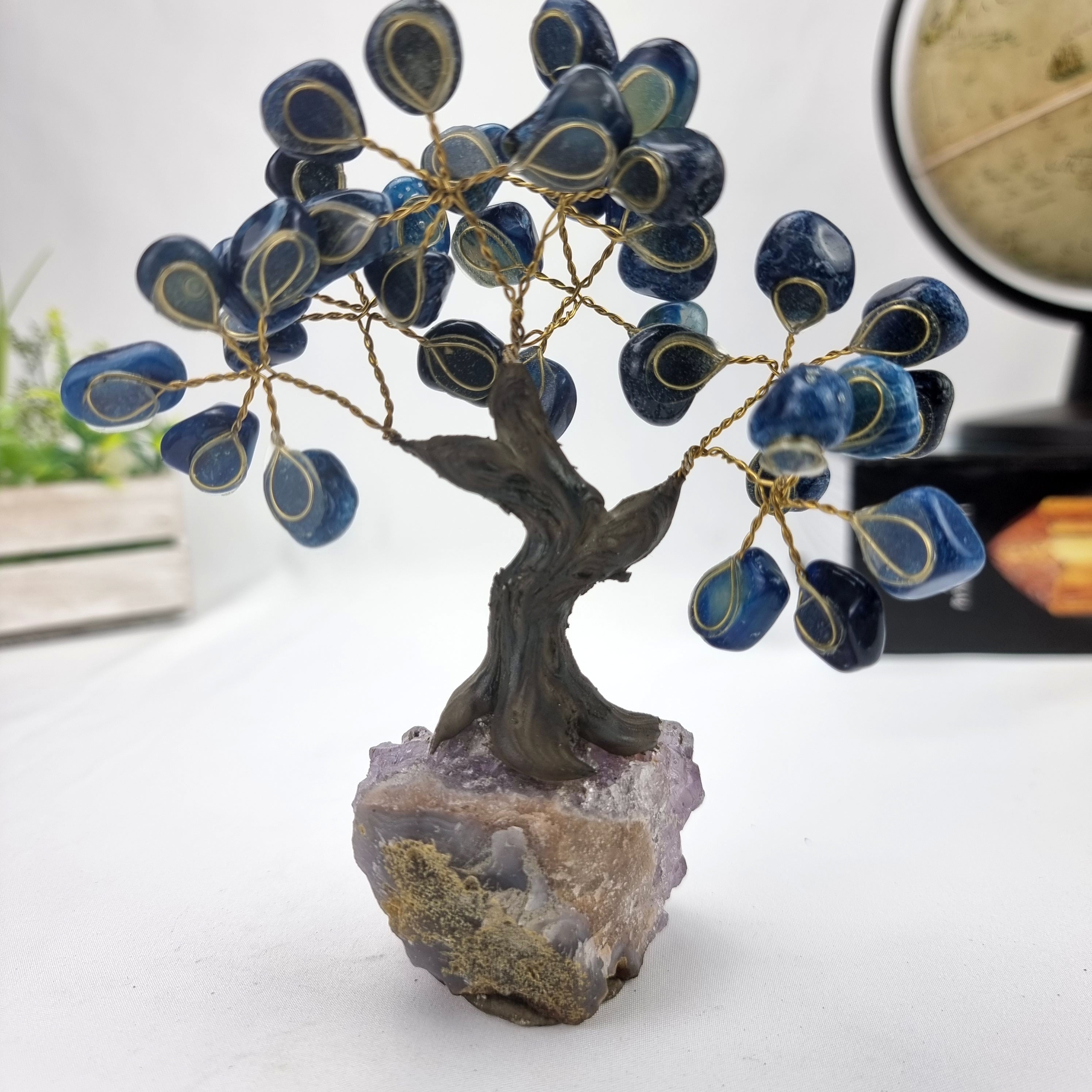 Sodalite Gemstone Tree 5" Tall Handmade on a Amethyst base, 35 Gems and 7 Branches