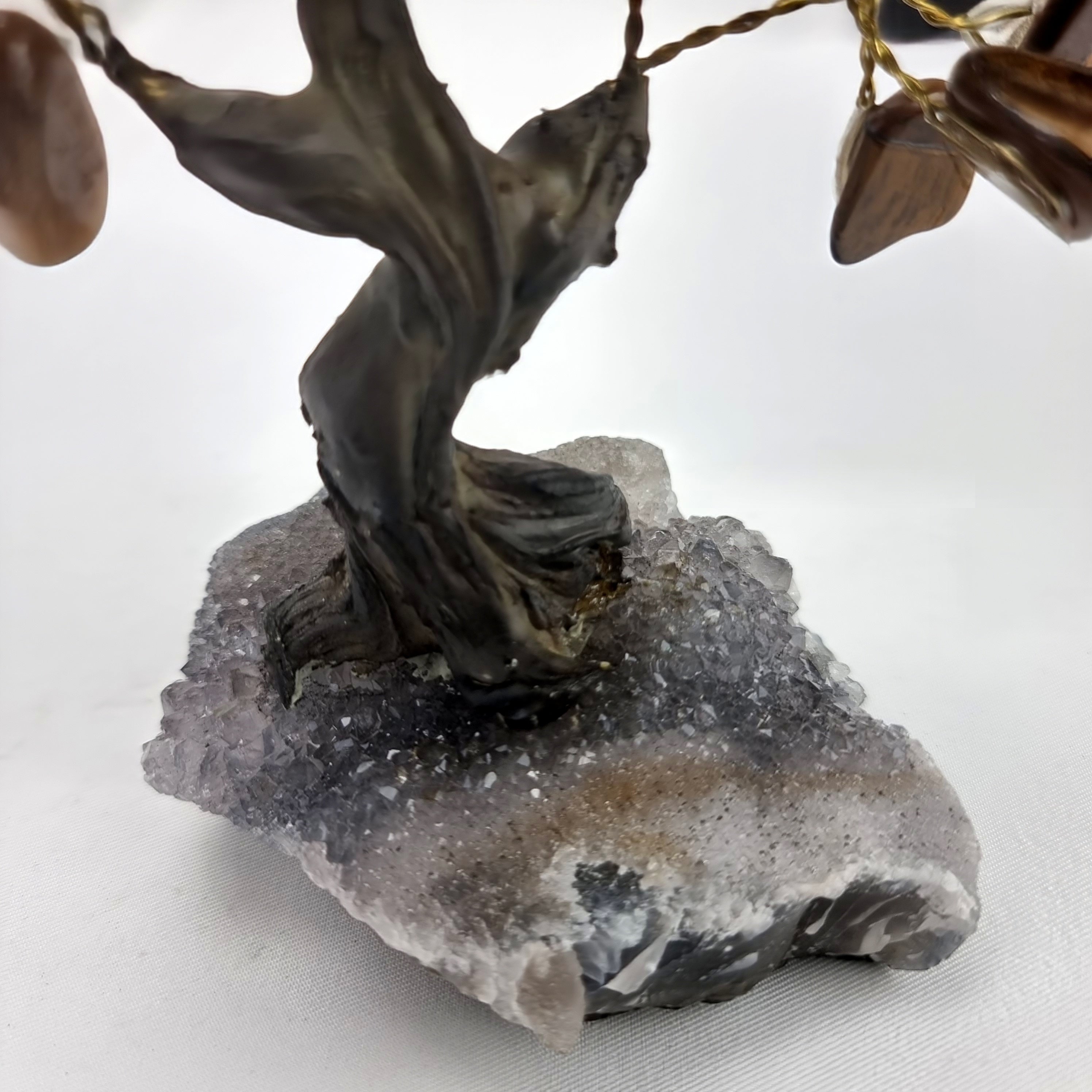 Tiger's Eye Gemstone Tree 5" Tall Handmade on a Amethyst base, 35 Gems and 7 Branches