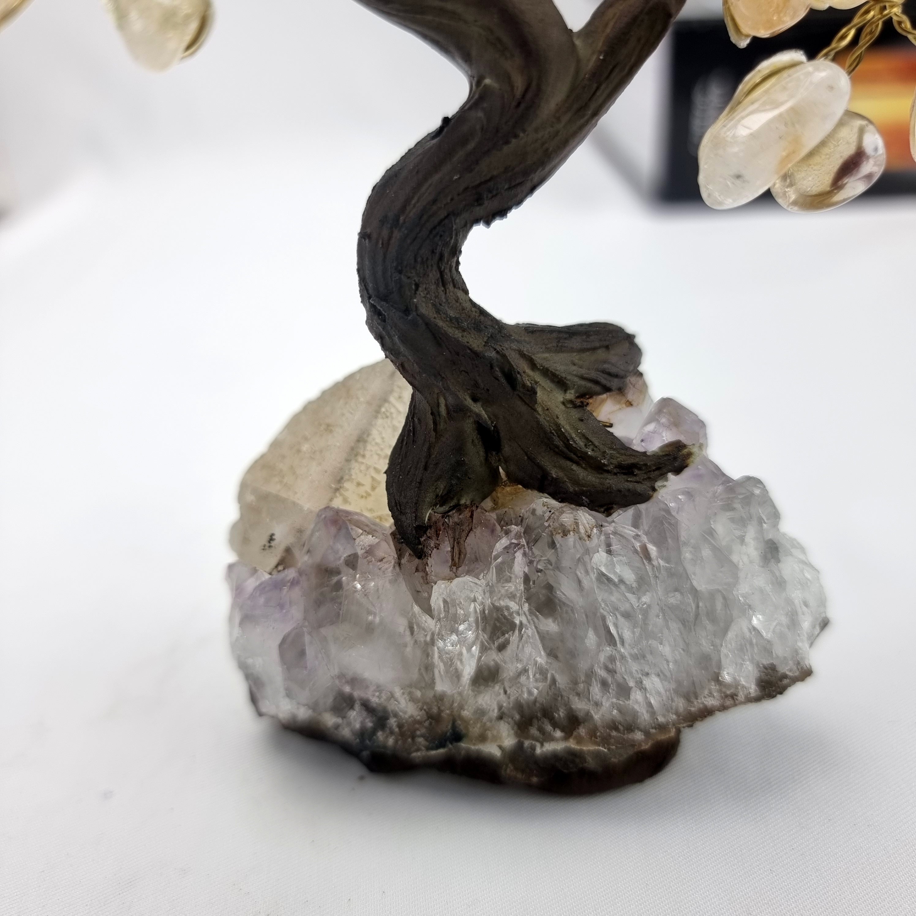 Citrine Gemstone Tree 5" Tall Handmade on a Amethyst base, 35 Gems and 7 Branches