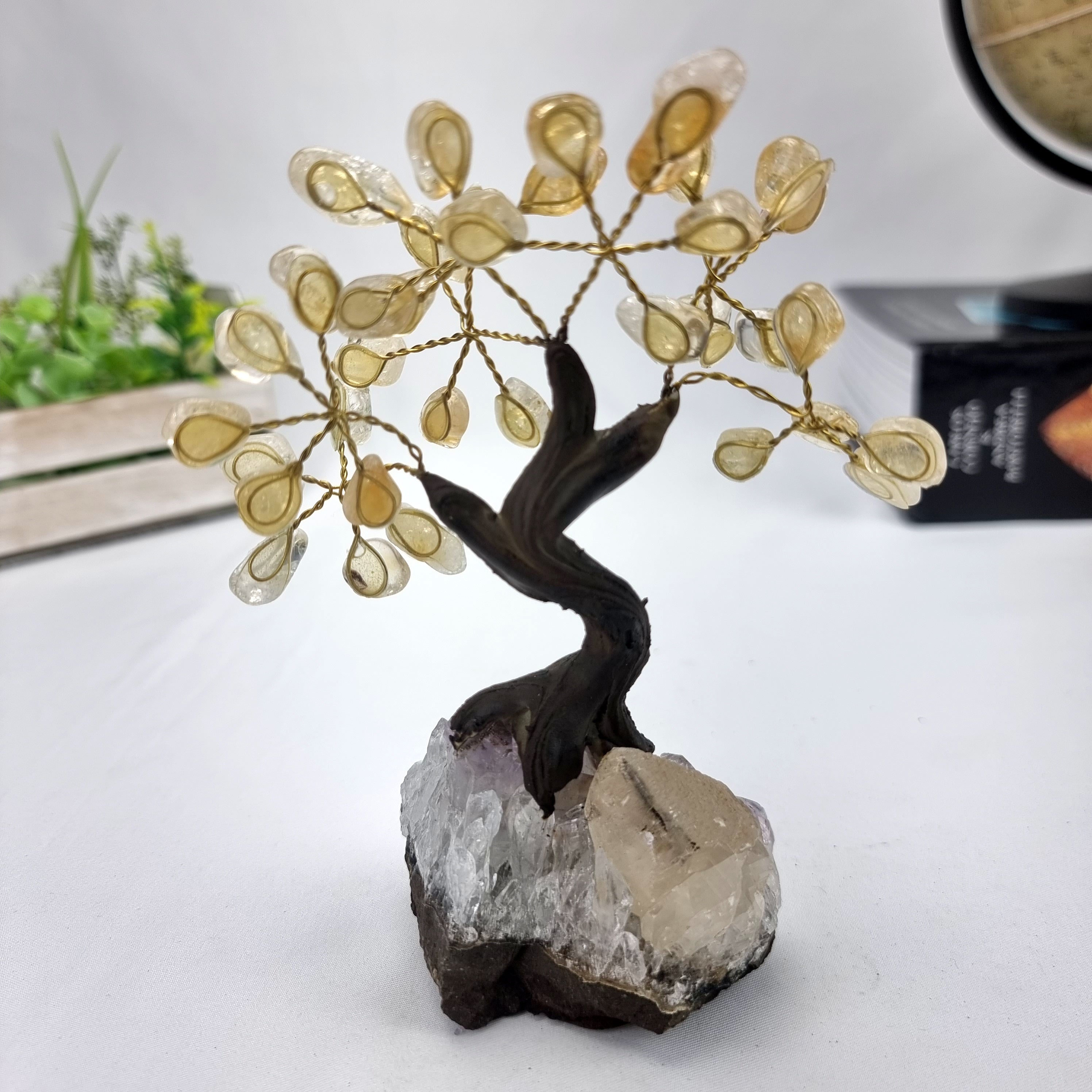 Citrine Gemstone Tree 5" Tall Handmade on a Amethyst base, 35 Gems and 7 Branches