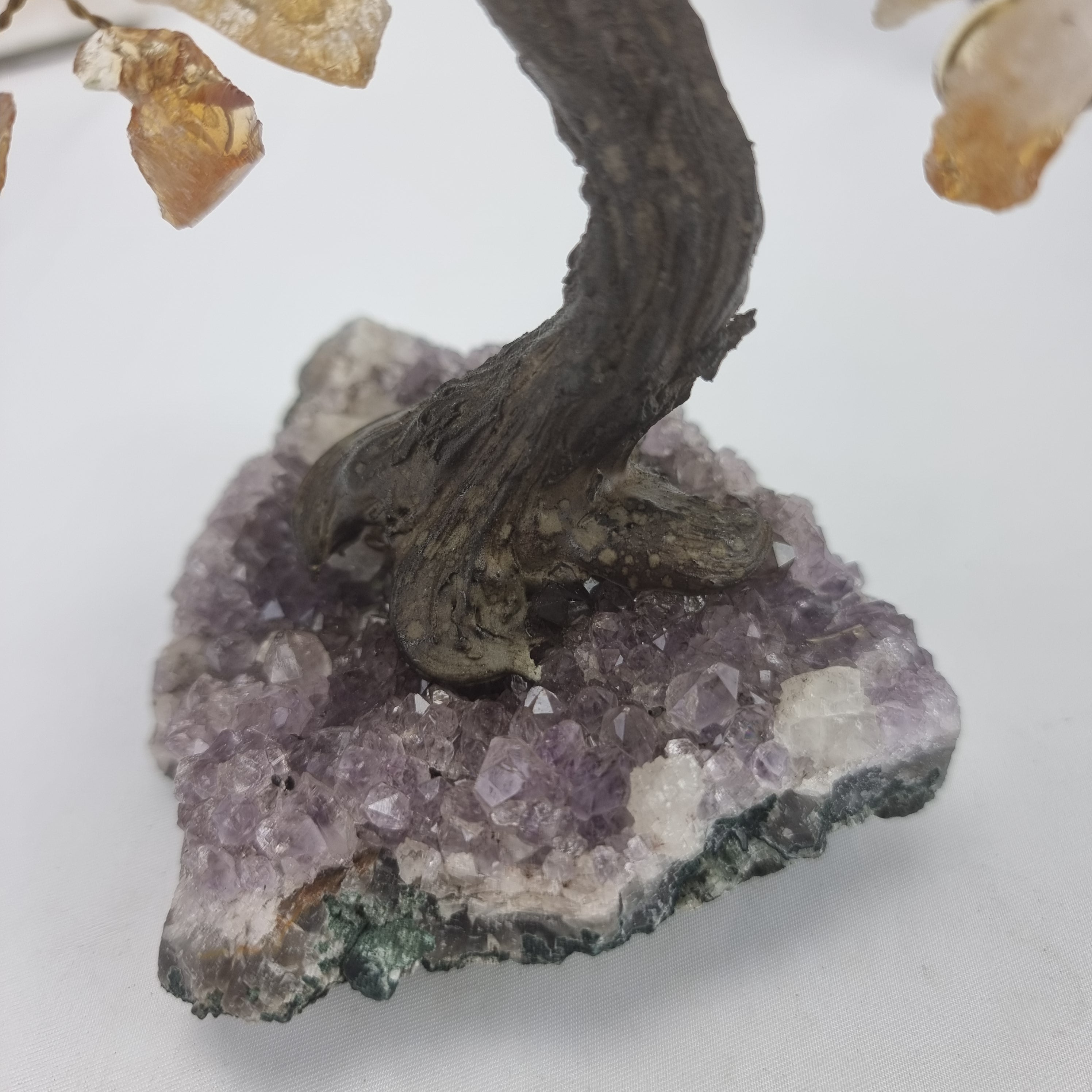Citrine Gemstone Tree 7" Tall Handmade on a Amethyst base, 60 Gems and 12 Branches