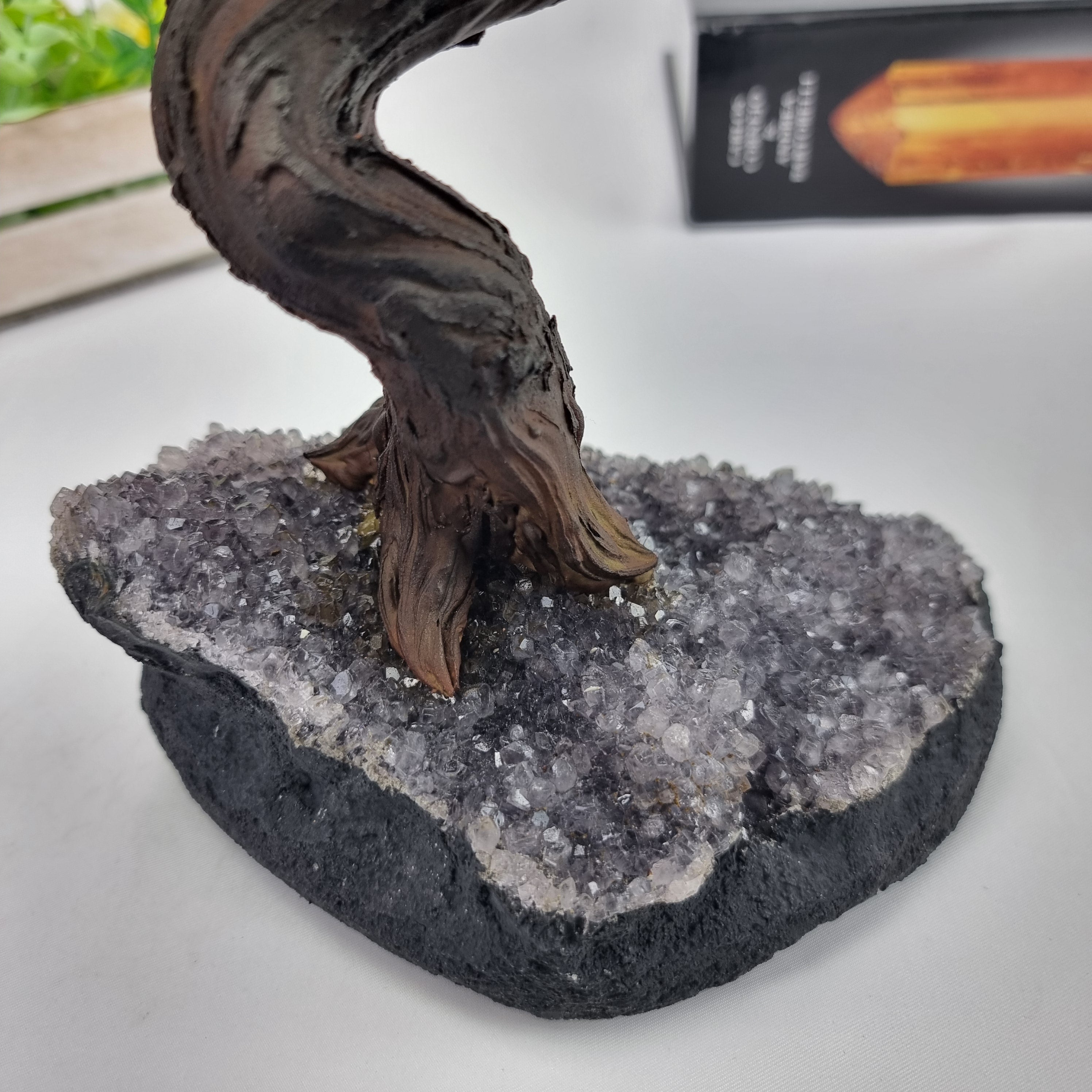 Rose Quartz Gemstone Tree 9" Tall Handmade on a Amethyst base, 120 Gems and 24 Branches