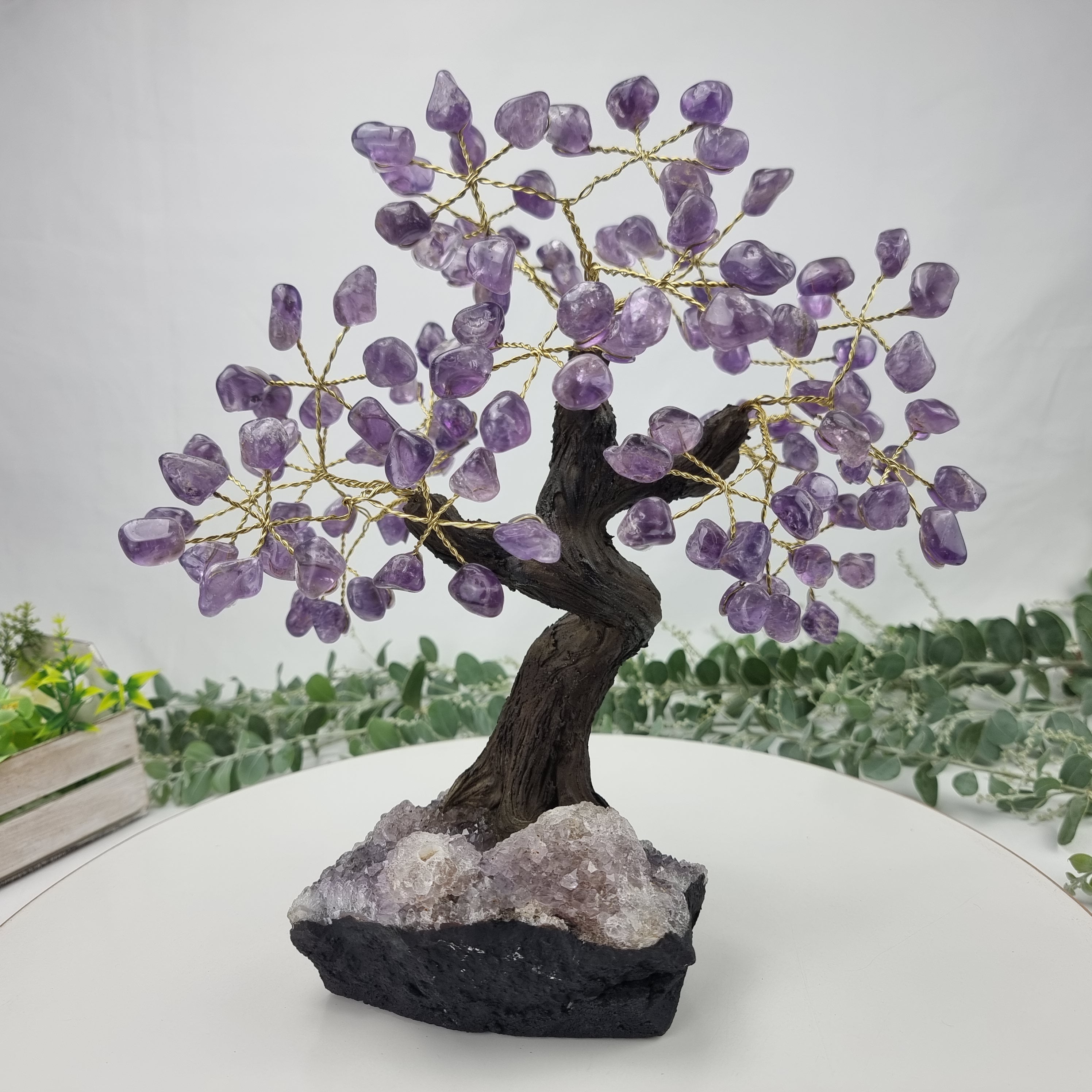 Amethyst Gemstone Tree 9" Tall Handmade on a Amethyst base, 120 Gems and 24 Branches
