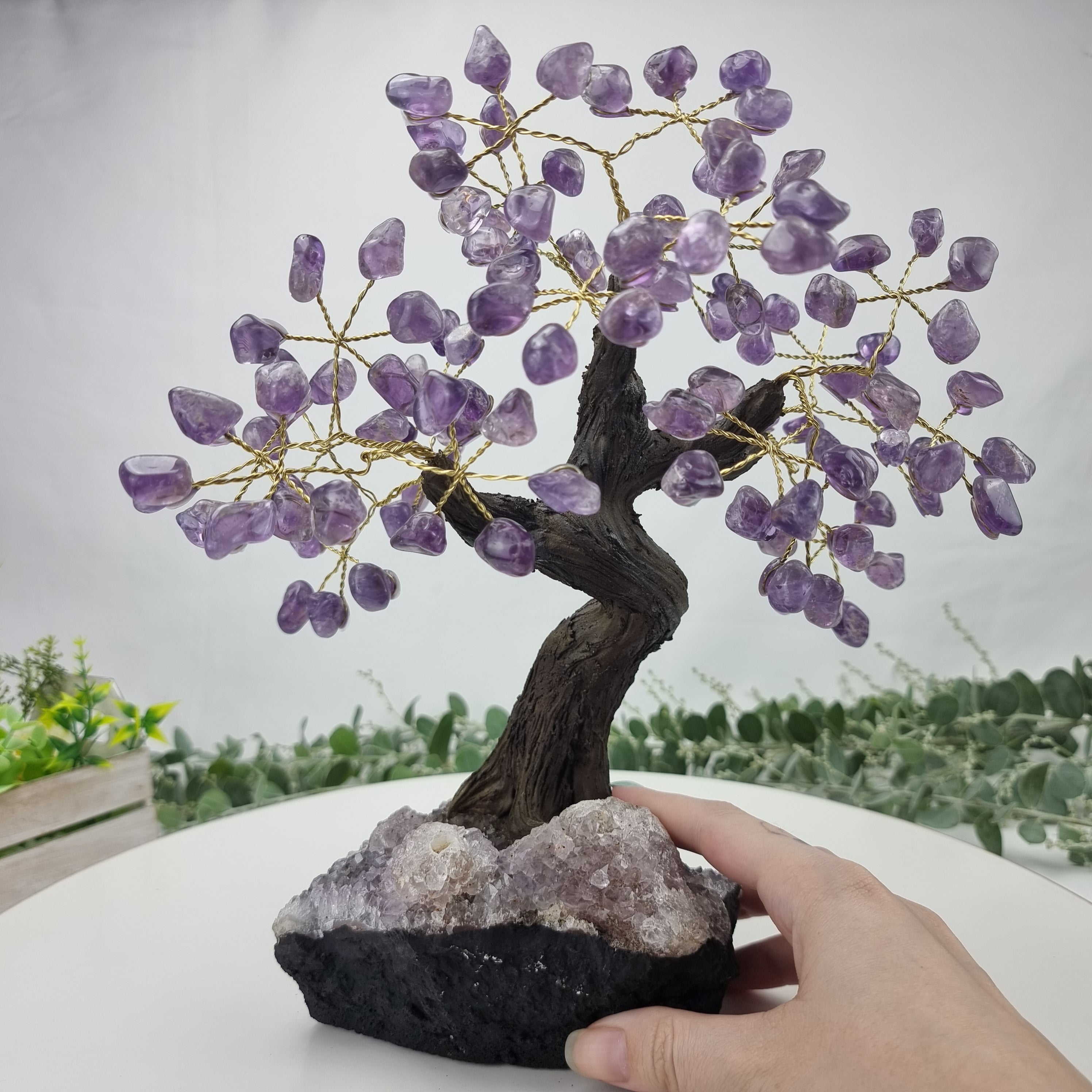 Amethyst Gemstone Tree 9" Tall Handmade on a Amethyst base, 120 Gems and 24 Branches