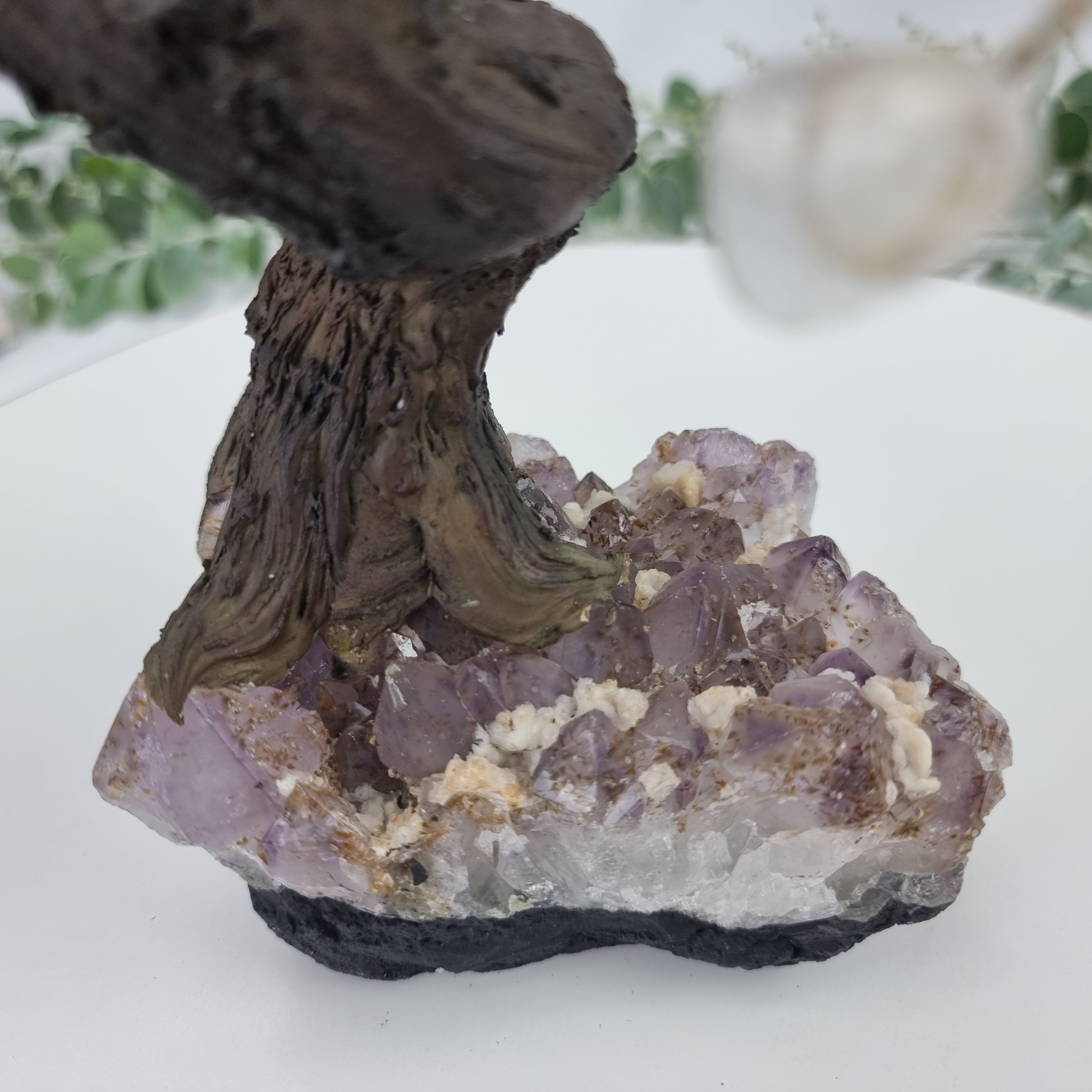 Crystal Quartz Gemstone Tree 9" Tall Handmade on a Amethyst base, 120 Gems and 24 Branches