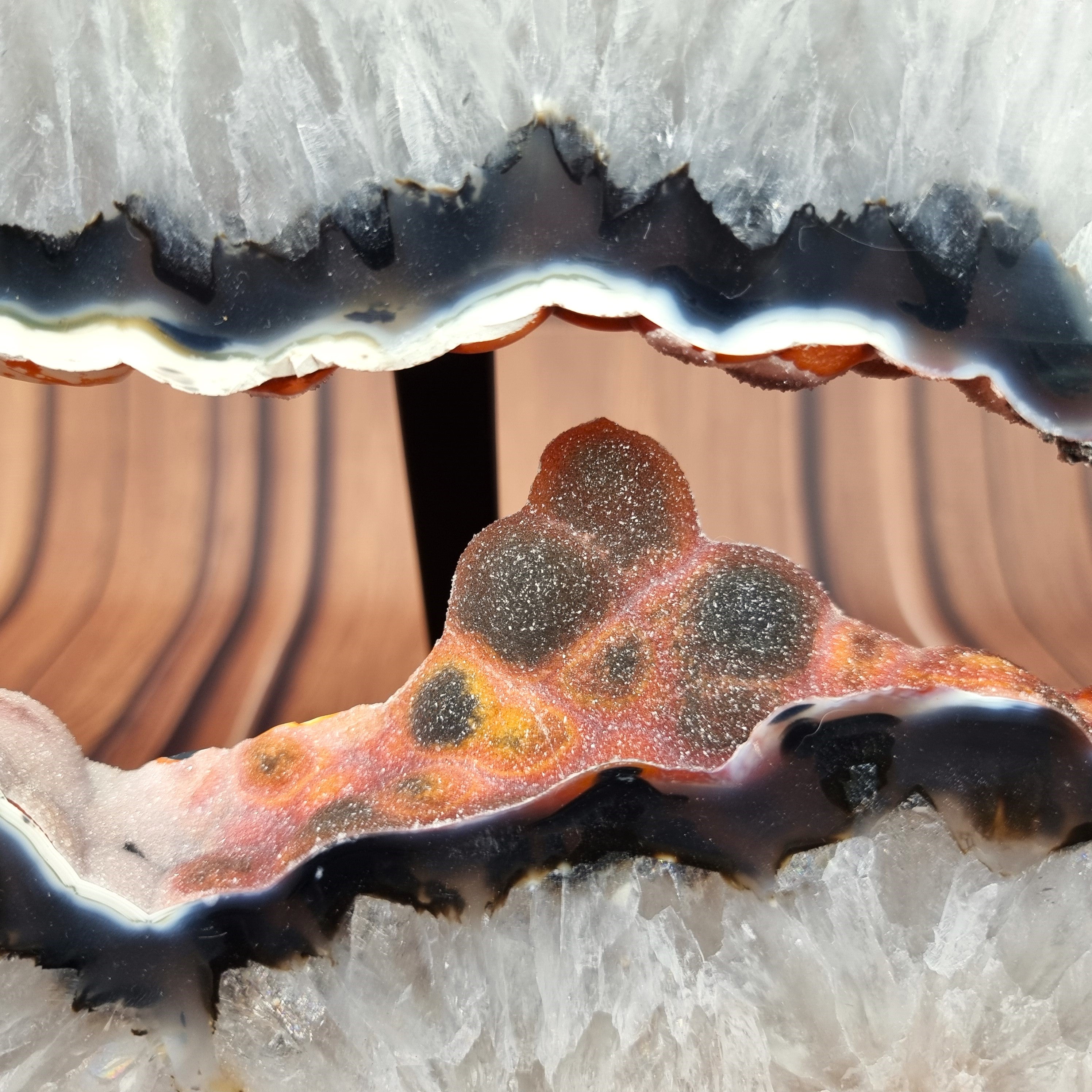 Large Agate 2 piece slab on Stand - Natural Agate Geode Slice - 2 piece set of natural agate slices on metal stand