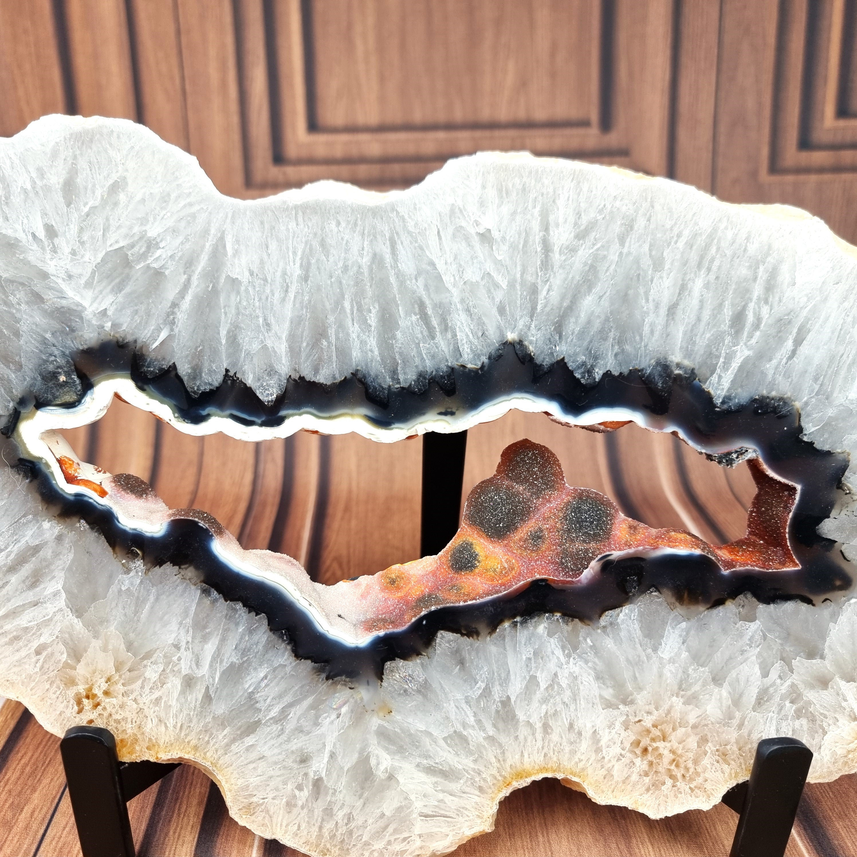 Large Agate 2 piece slab on Stand - Natural Agate Geode Slice - 2 piece set of natural agate slices on metal stand