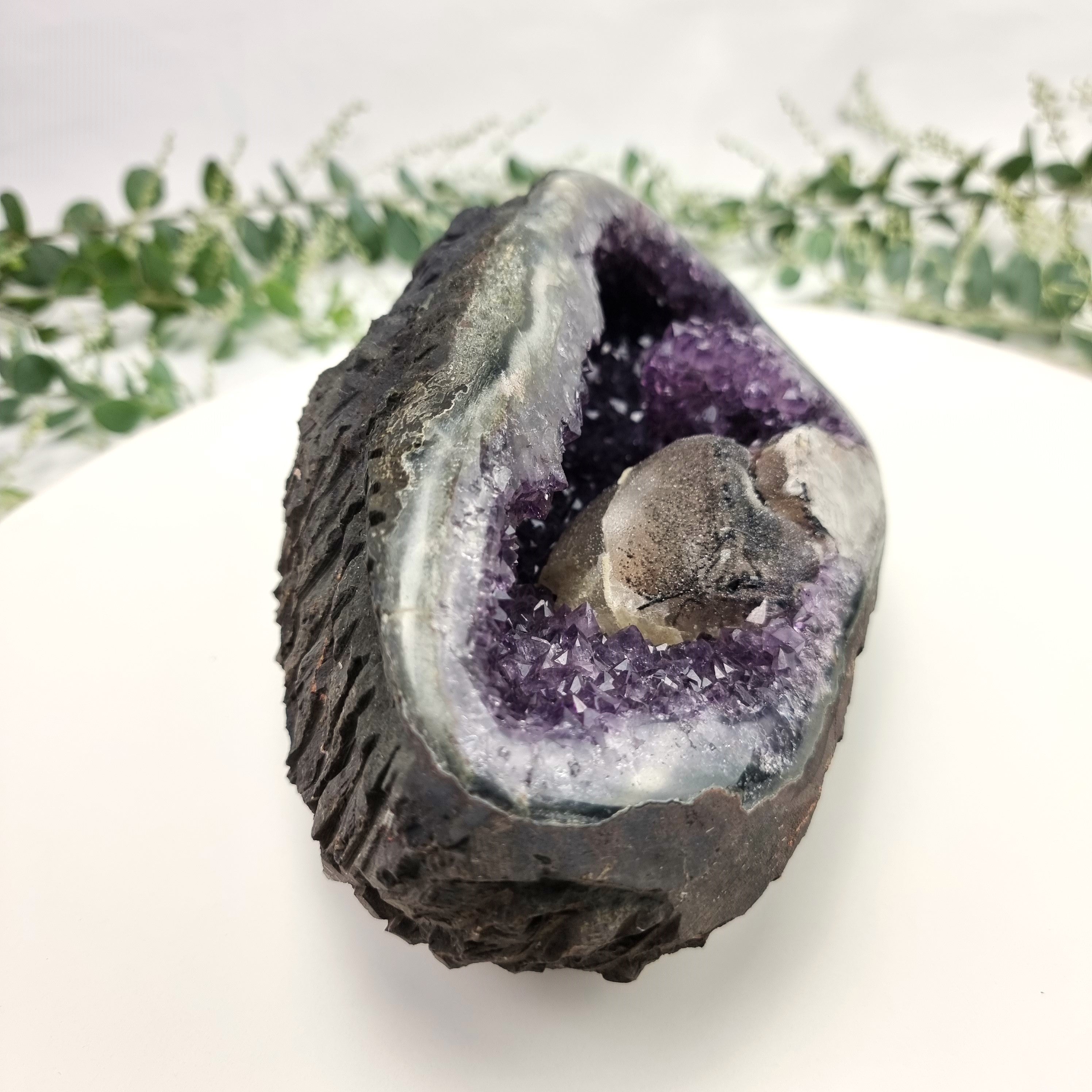 Exotic Crystal Cave - Unique Black Crystal Geode - Crystal Geode Cave - 6.06 lbs, # brcrystals