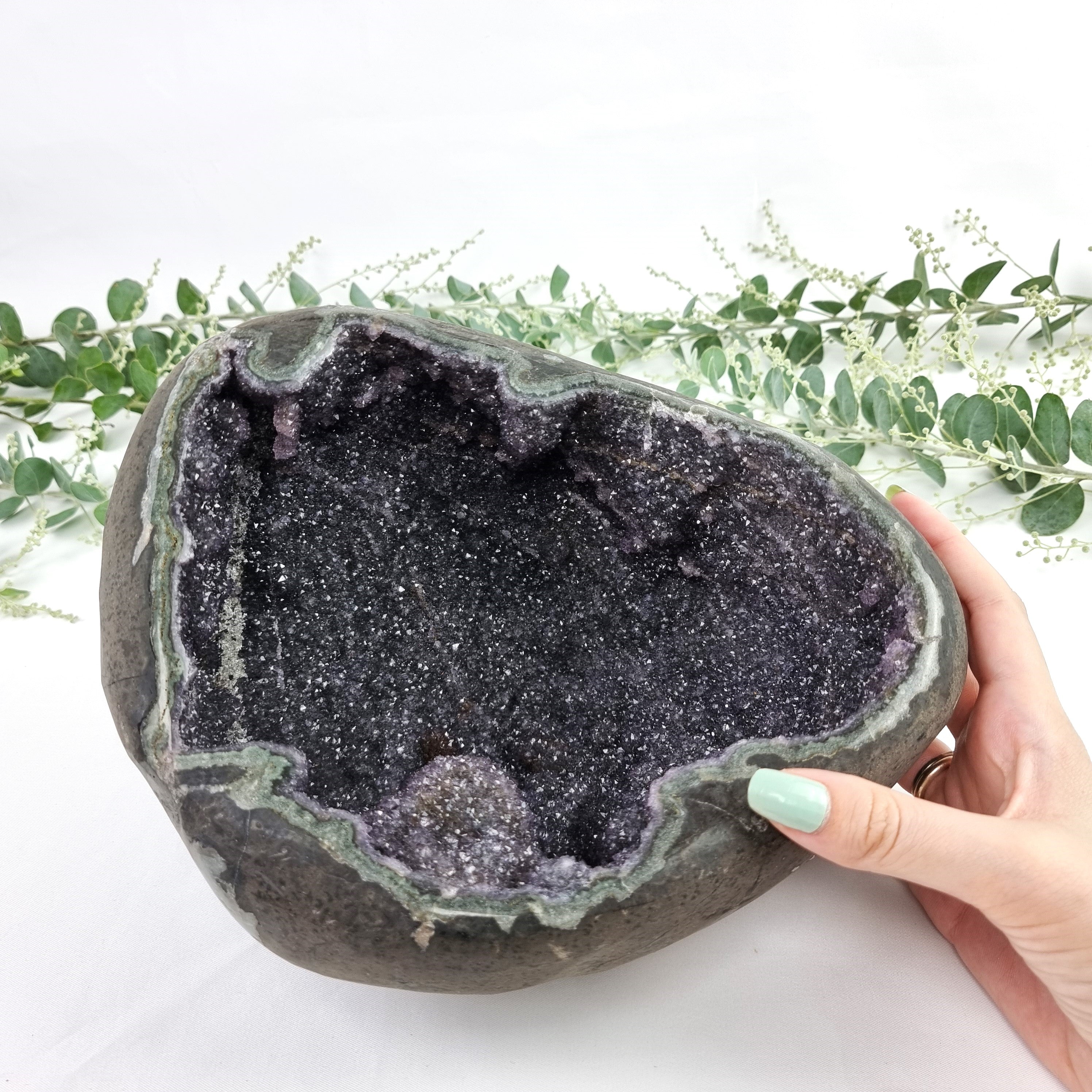 Exotic Crystal Cave - Unique Black Crystal Geode - Crystal Geode Cave - 8.38 lbs # brcrystals