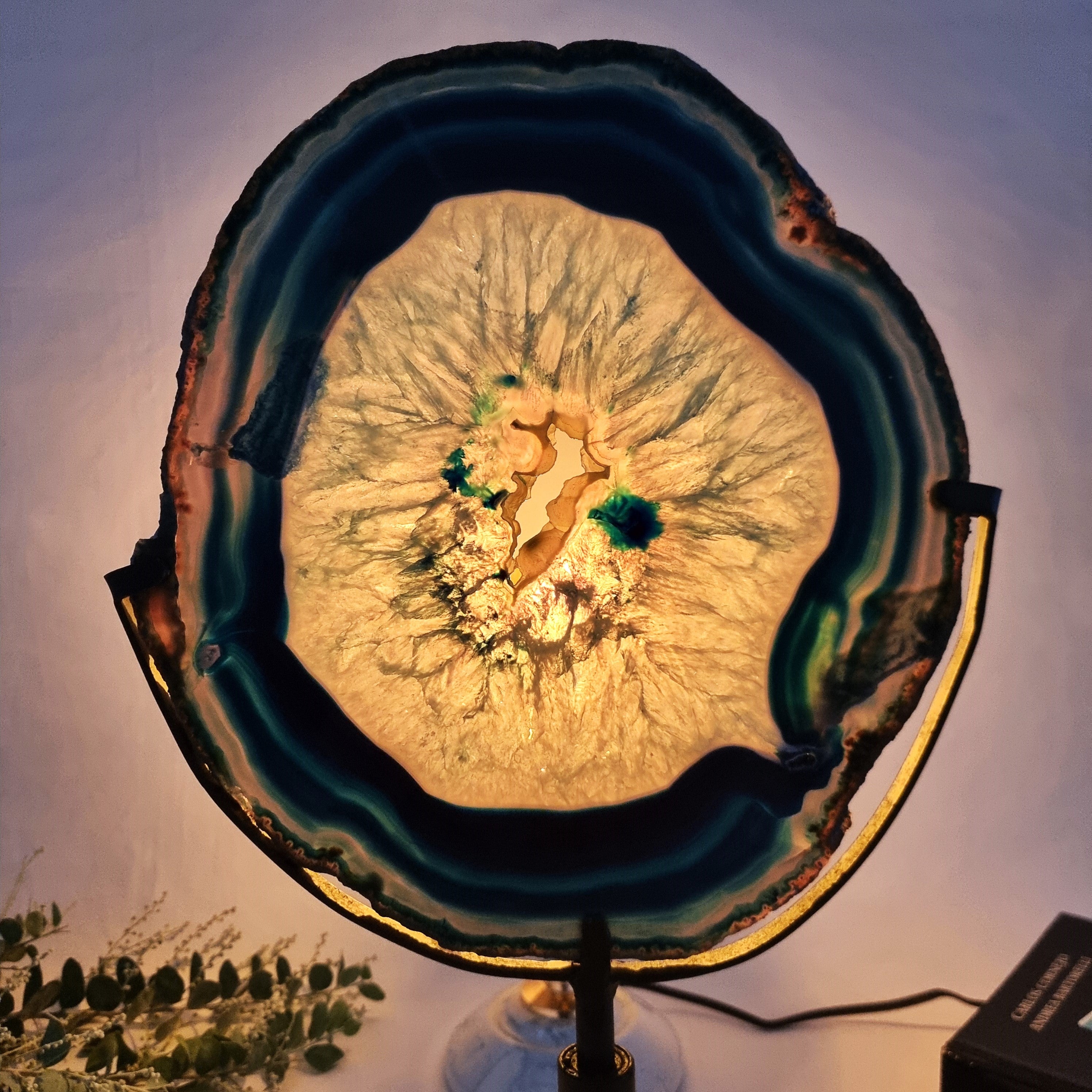 Blue Agate Slabs on Rotating Stand - Set of 2, Piece Unique