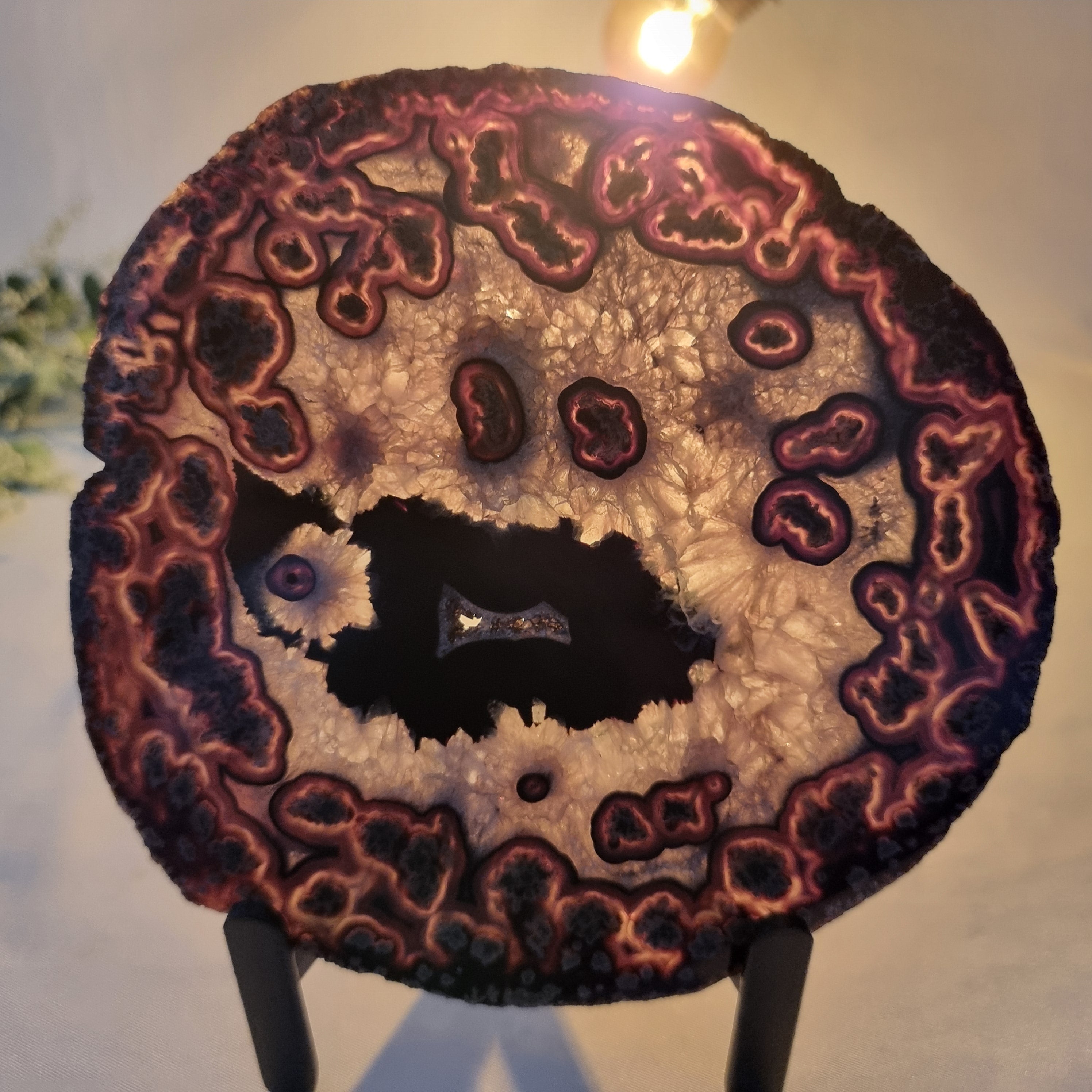 Pink and Natural Agate Slabs on Metal Stand - Set of 5, Unique Parts