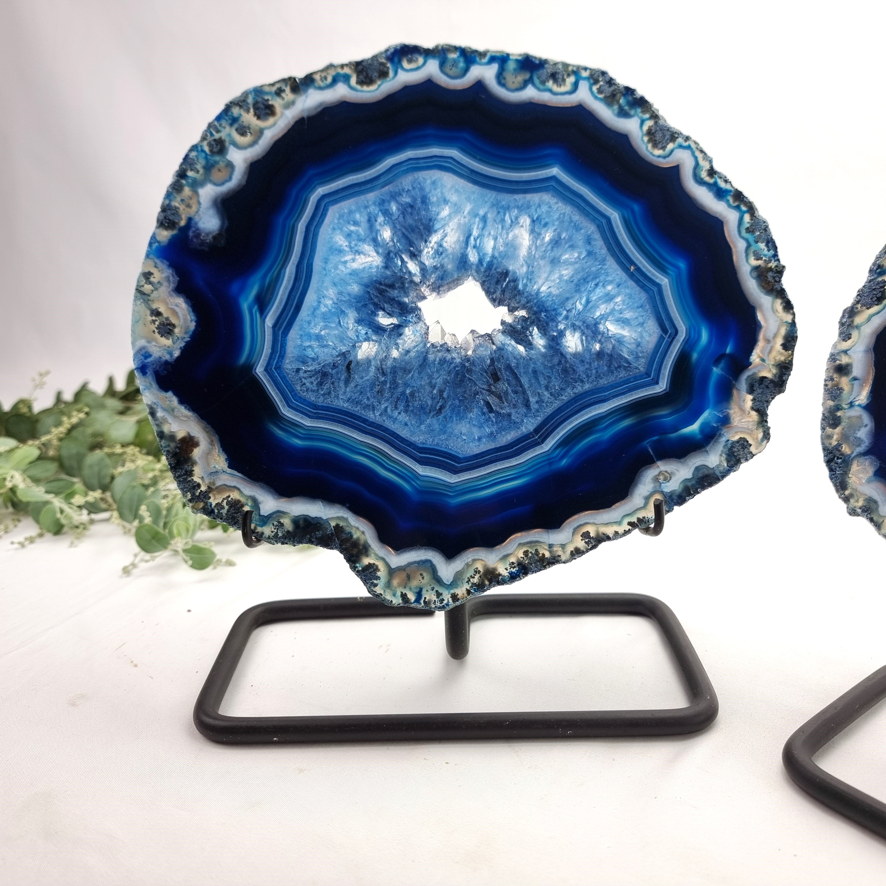 Blue Super Special Agate Slabs on Metal Stand - Set of 2, Piece Unique
