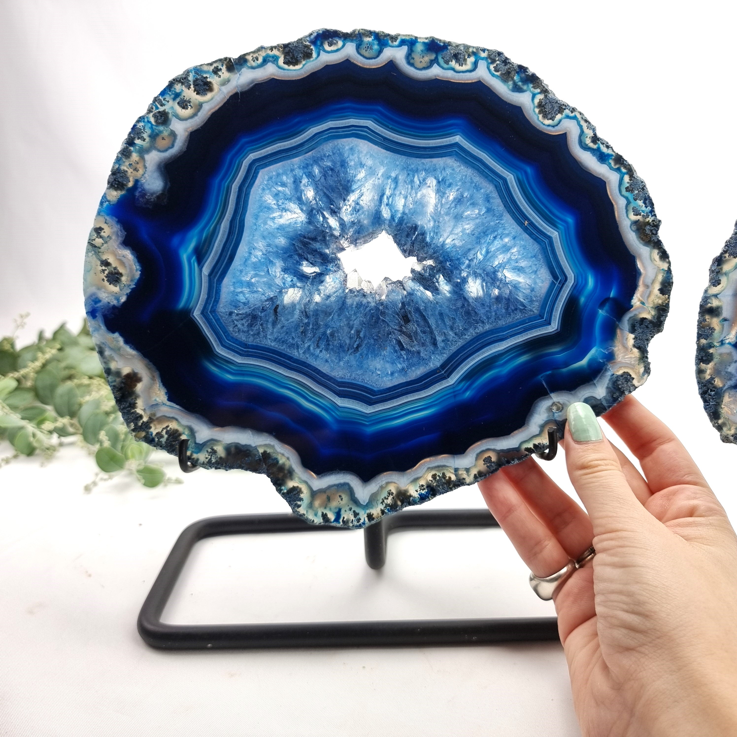 Blue Super Special Agate Slabs on Metal Stand - Set of 2, Piece Unique