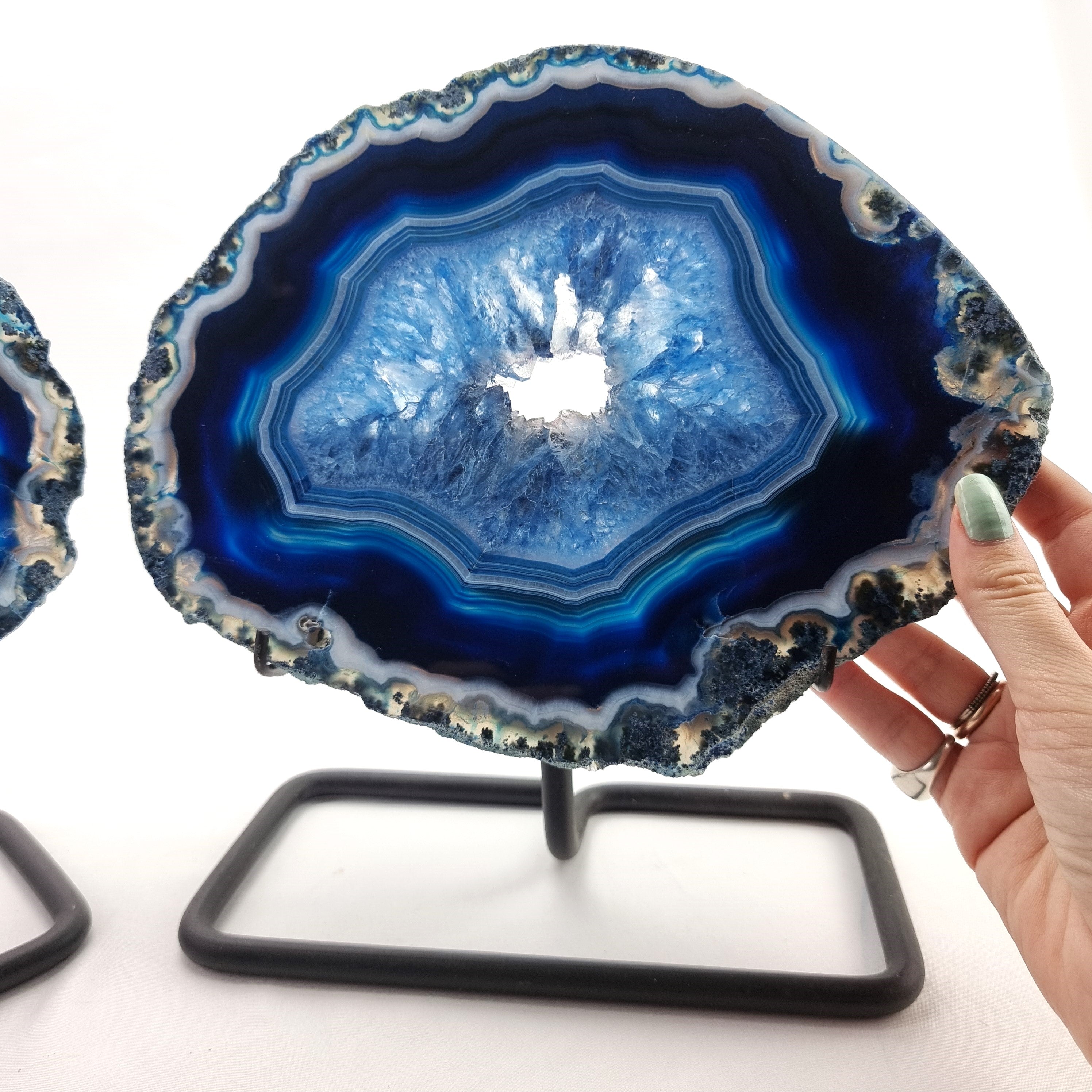 Blue Super Special Agate Slabs on Metal Stand - Set of 2, Piece Unique