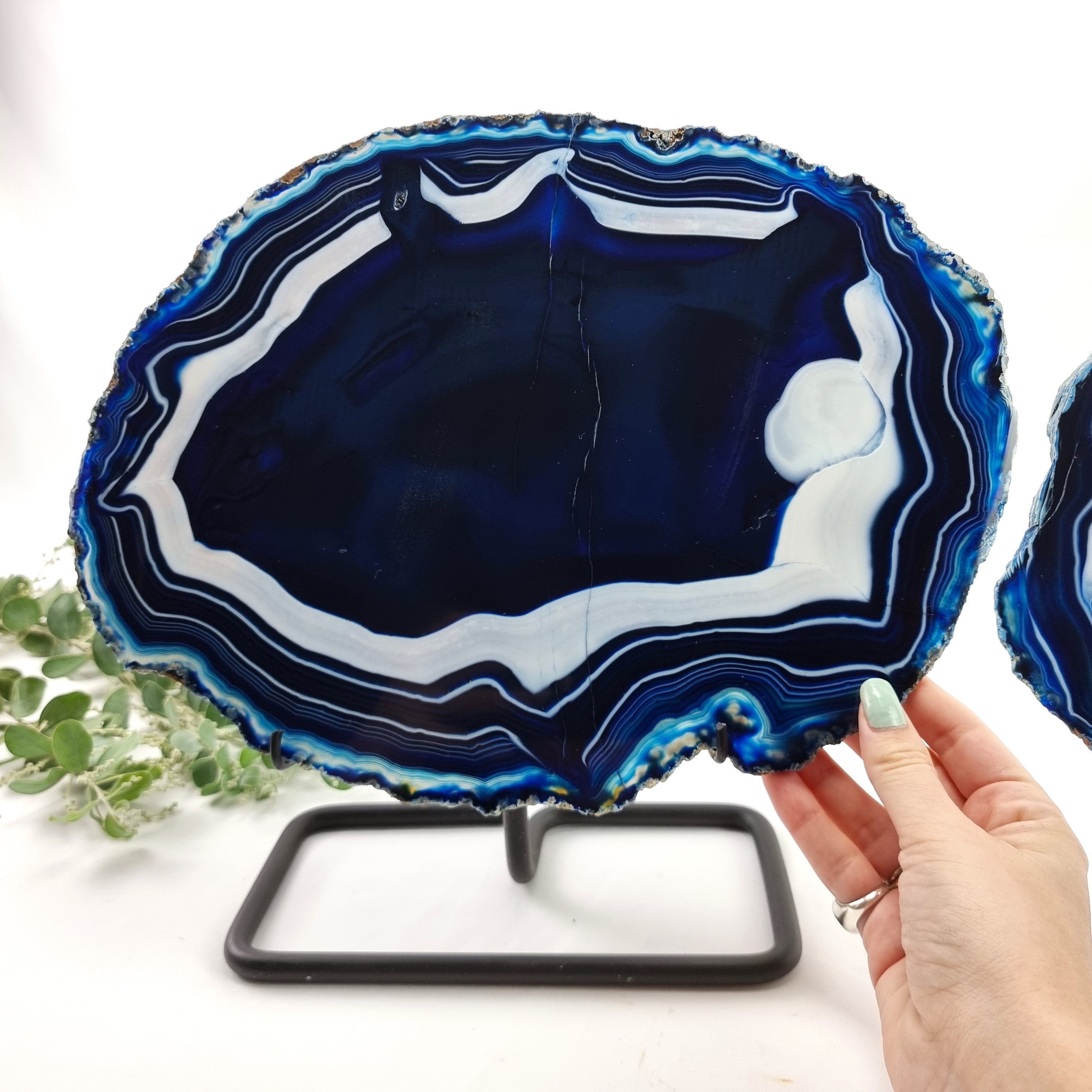 Blue Agate Slabs on Metal Stand - Set of 2, Piece Unique