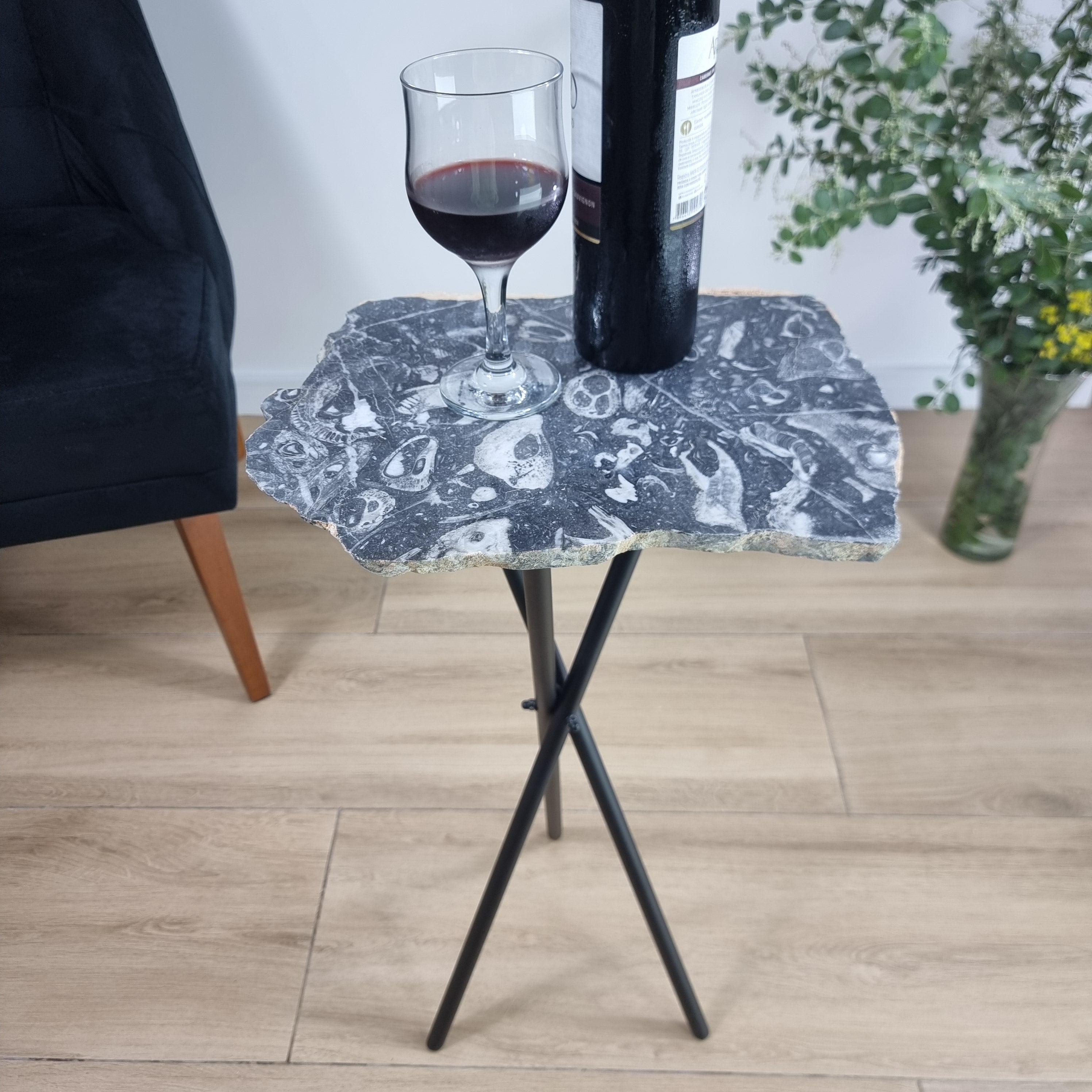 Natural SKULL JASPER Side Table | Black Tripod Base | 60 cm Height - Handmade Piece BR Crystals