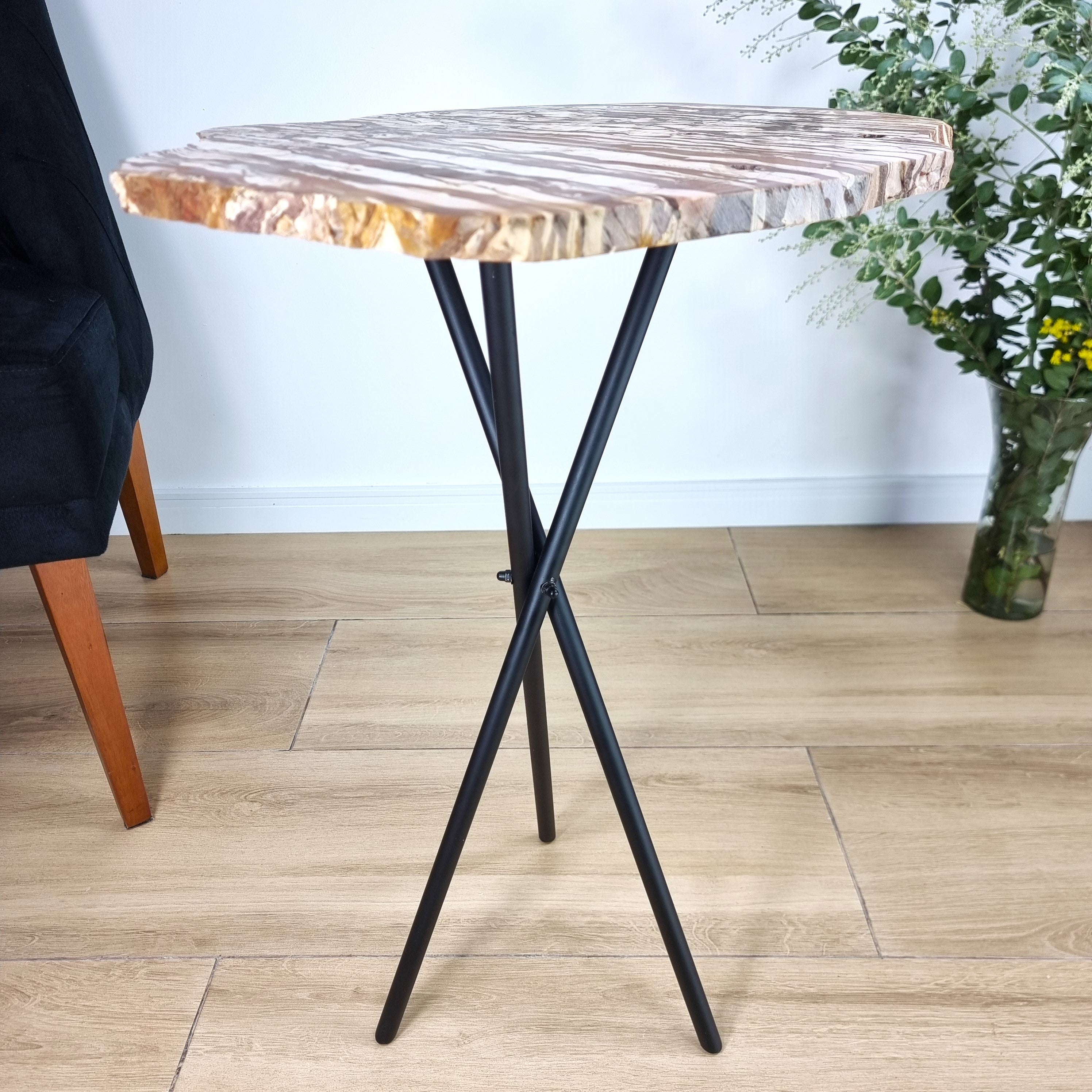 Jasper Side Table - Jasper Stone Table Top with with Black legs 23 inches high, total weight 15 pounds