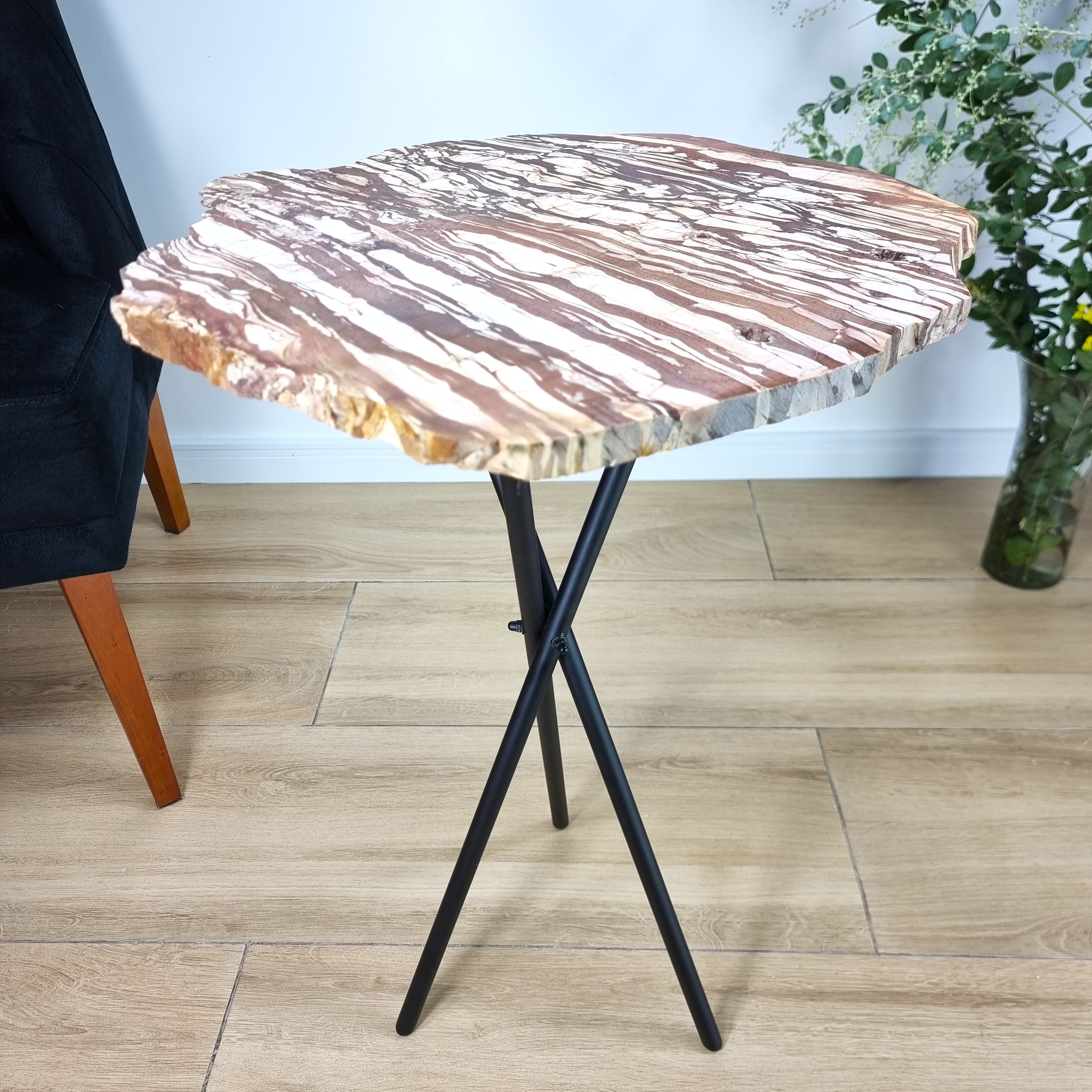 Jasper Side Table - Jasper Stone Table Top with with Black legs 23 inches high, total weight 15 pounds