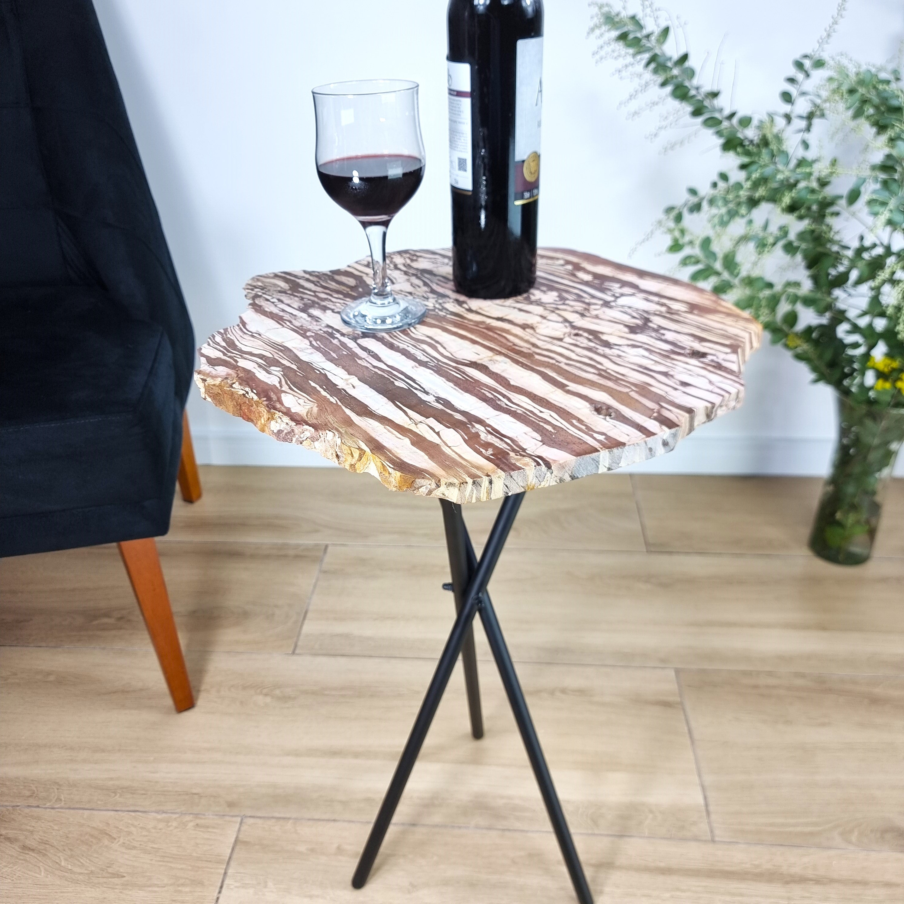 Jasper Side Table - Jasper Stone Table Top with with Black legs 23 inches high, total weight 15 pounds