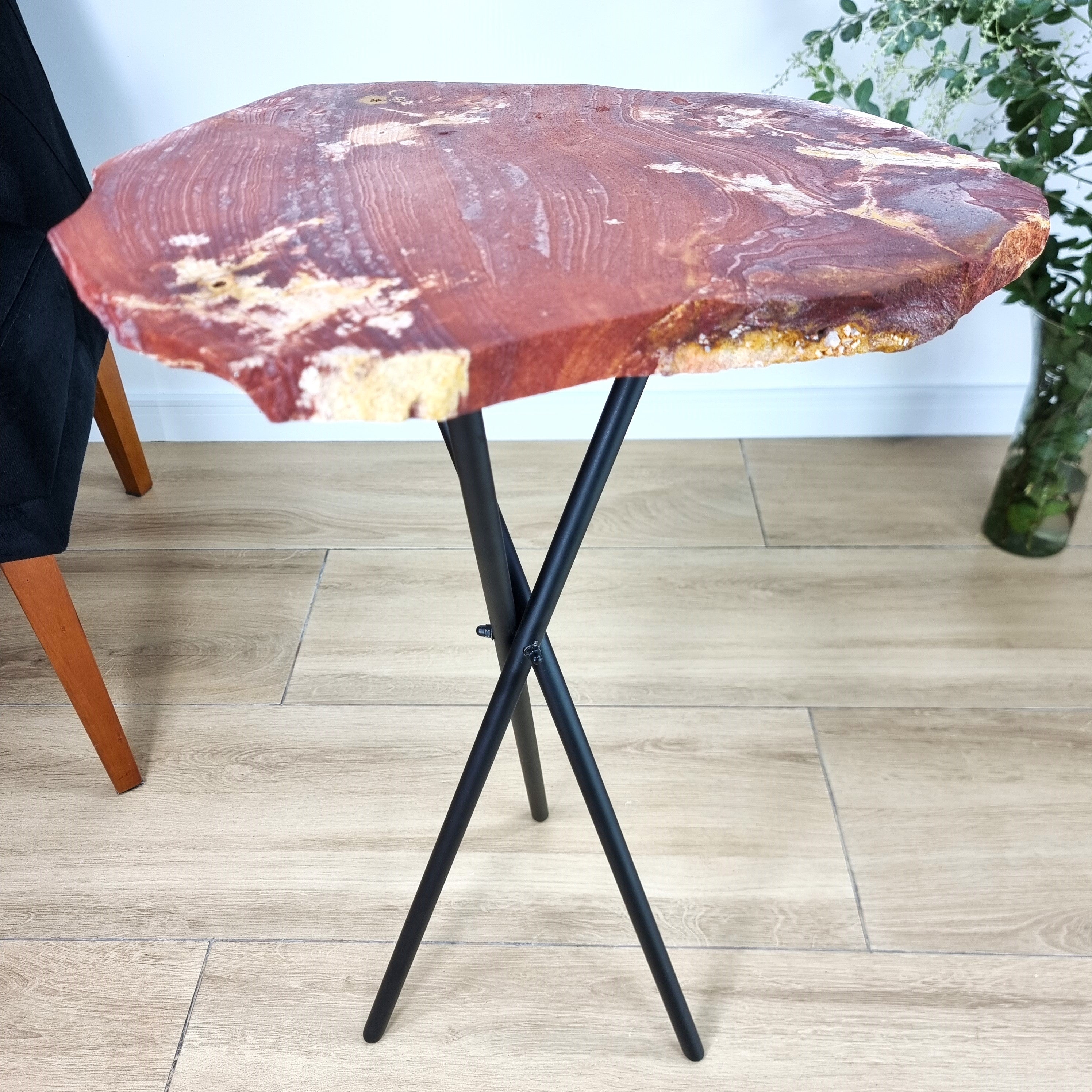 Red Jasper Side Table - Red Jasper Stone Table Top with with Black legs 23 inches high, total weight 11 pounds