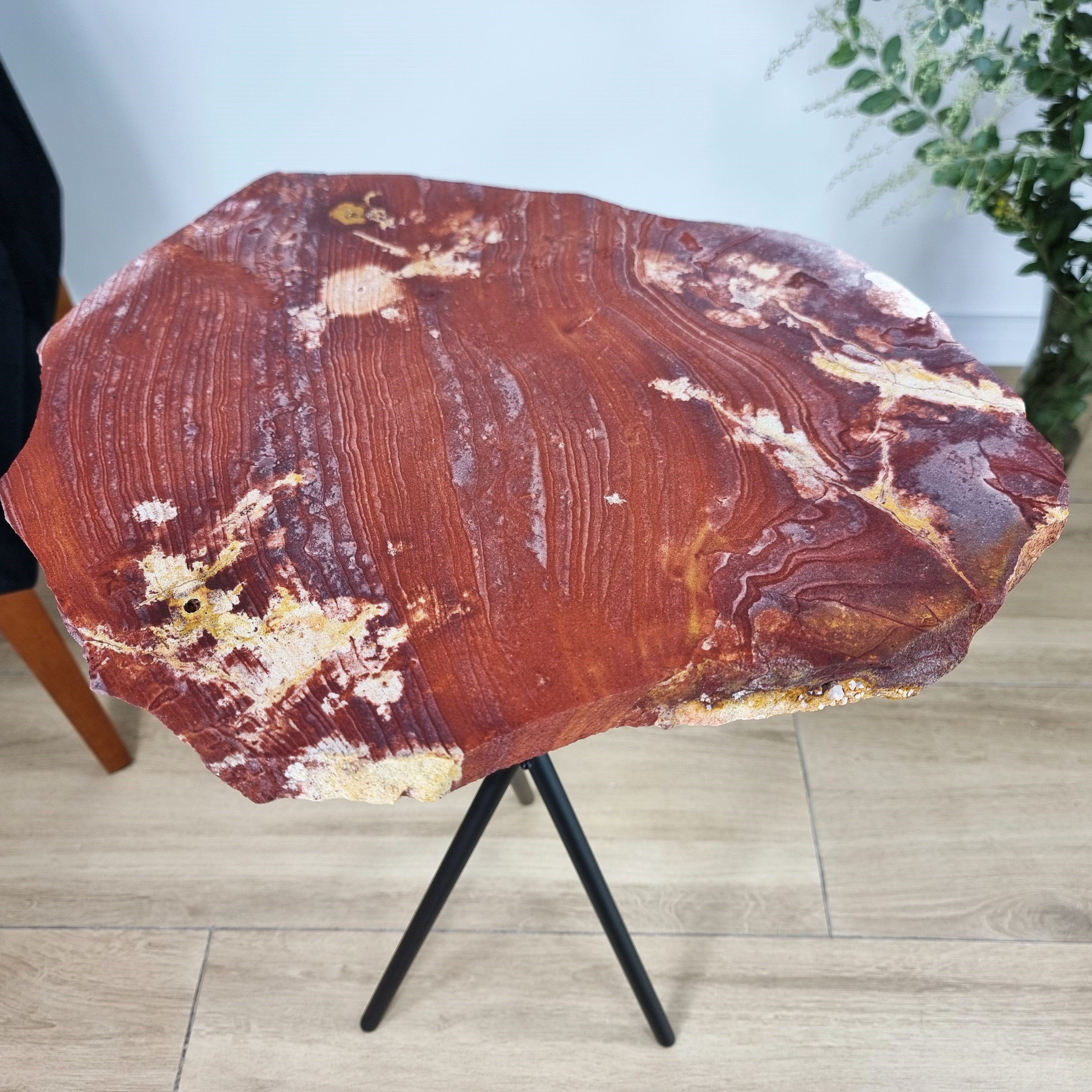 Red Jasper Side Table - Red Jasper Stone Table Top with with Black legs 23 inches high, total weight 11 pounds